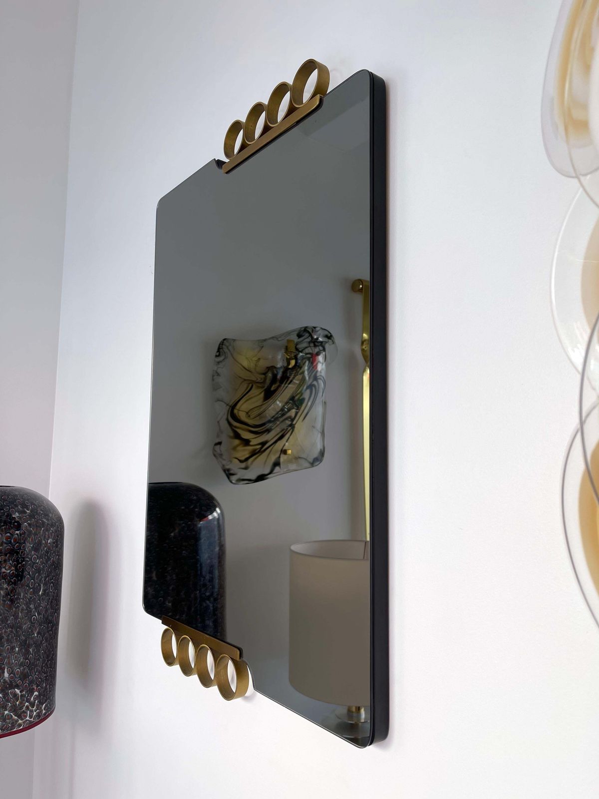 Pair Of Mirrors Brass Disc Gray Tinted Glass By Modernindustria, Italy, 1970s photo 4276.0