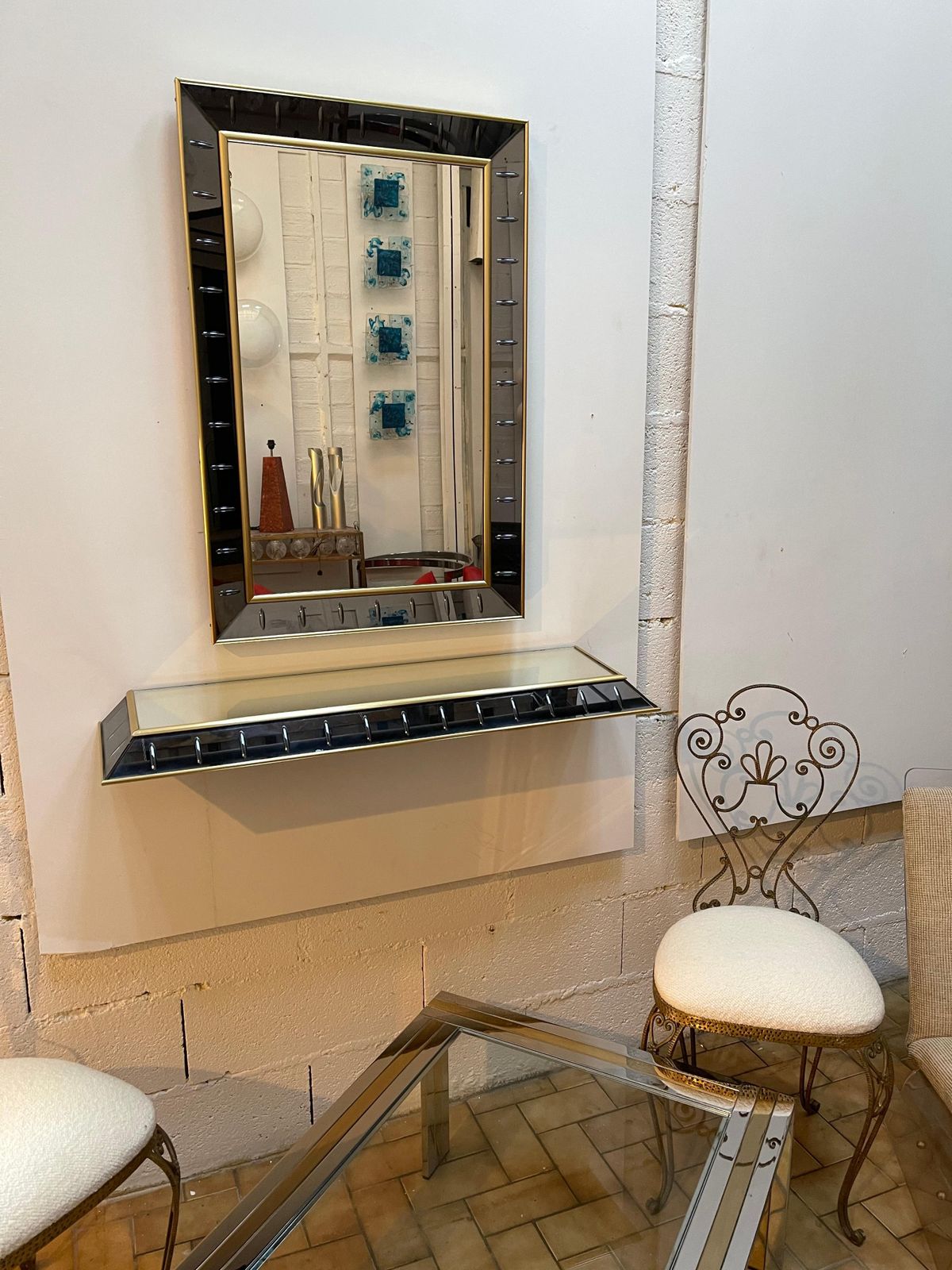 Mirror Console Glass And Brass By Cristal Art, Italy, 1960s photo vinterior