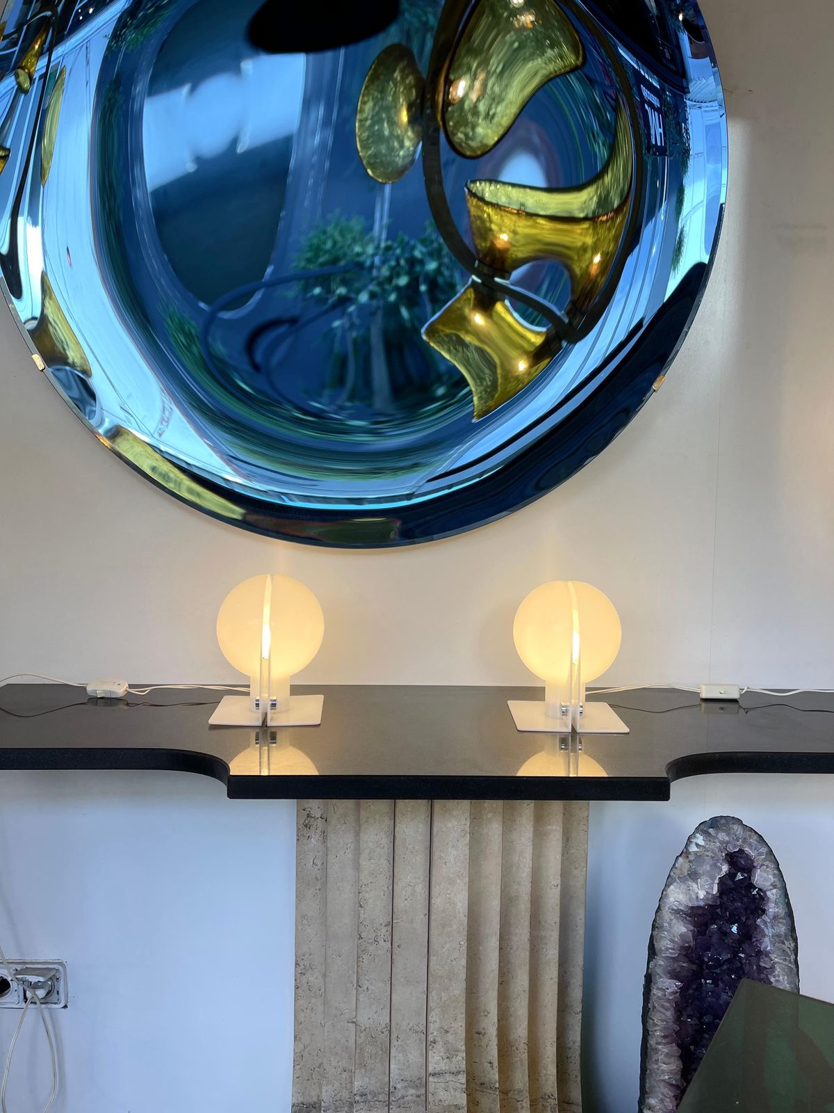 Lighting Pair Of Lucite Lamps Sirio By Brazzoni Lampa For Harvey Guzzini. Italy, 1970s photo