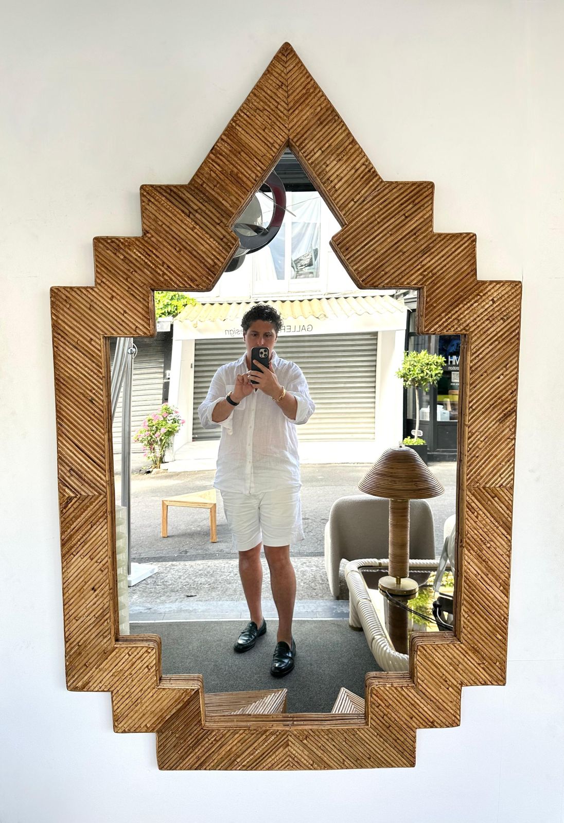 Extra Large Rattan Pyramid Mirror By Vivai Del Sud. Italy, 1970s photo furniture