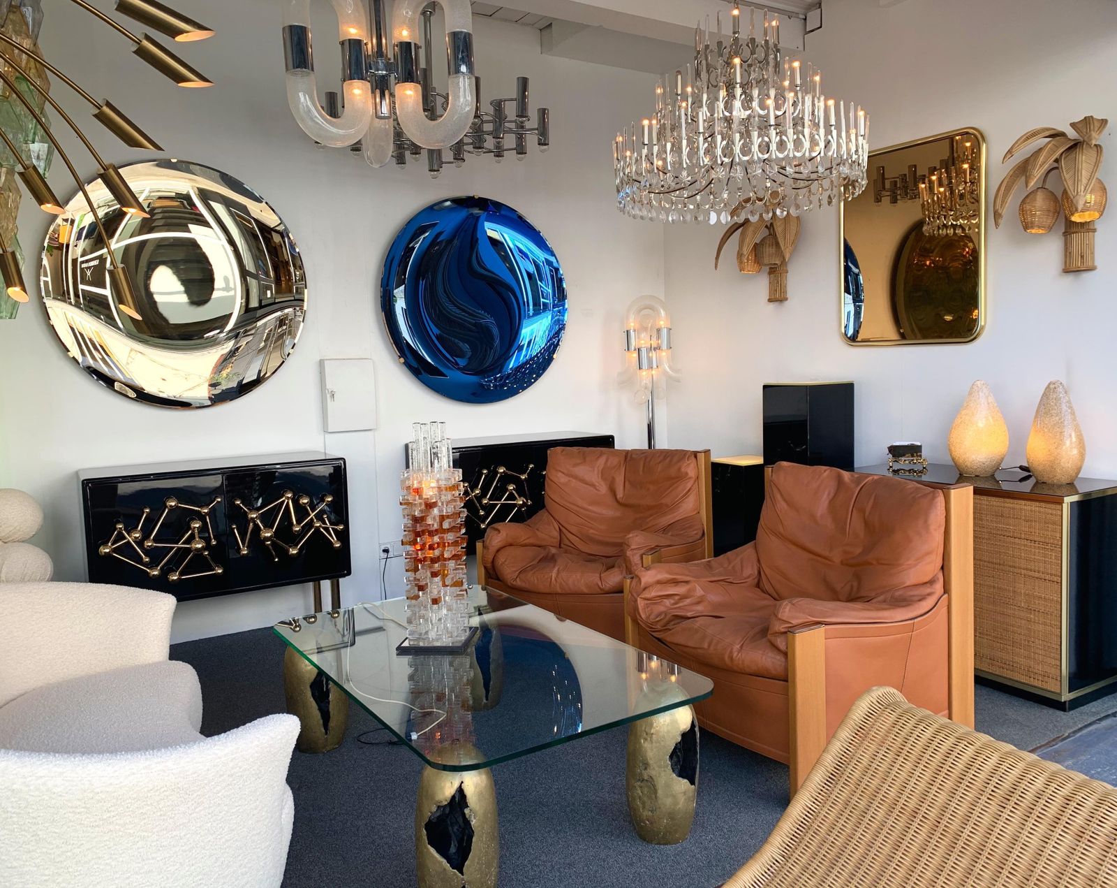 Contemporary Concave Curve Gold Bronze Mirror, Italy photo for sale