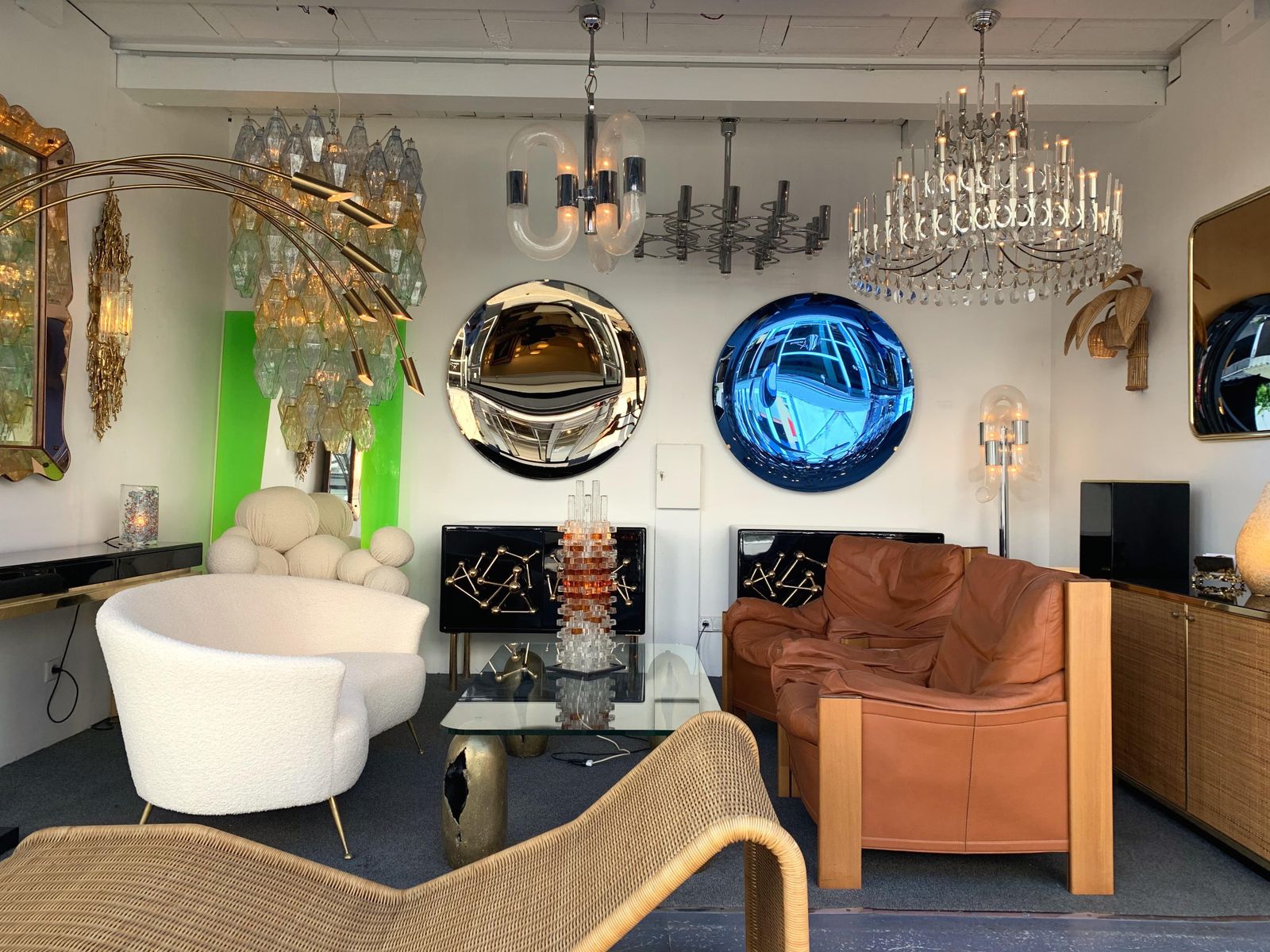 photo for sale Contemporary Concave Curve Gold Bronze Mirror, Italy