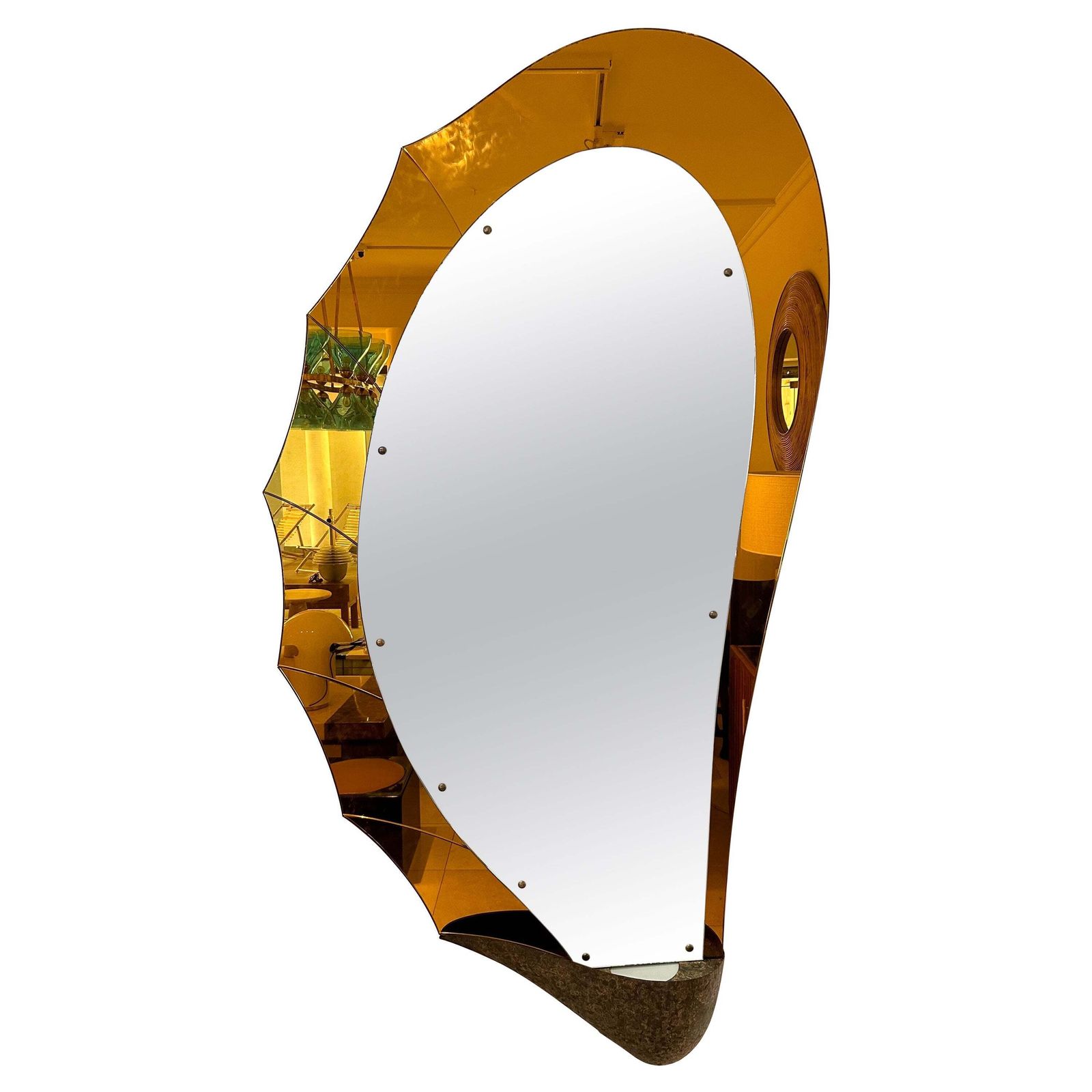Extra Large Lightning Mirror Amber Glass By Cristal Art, Italy, 1960s