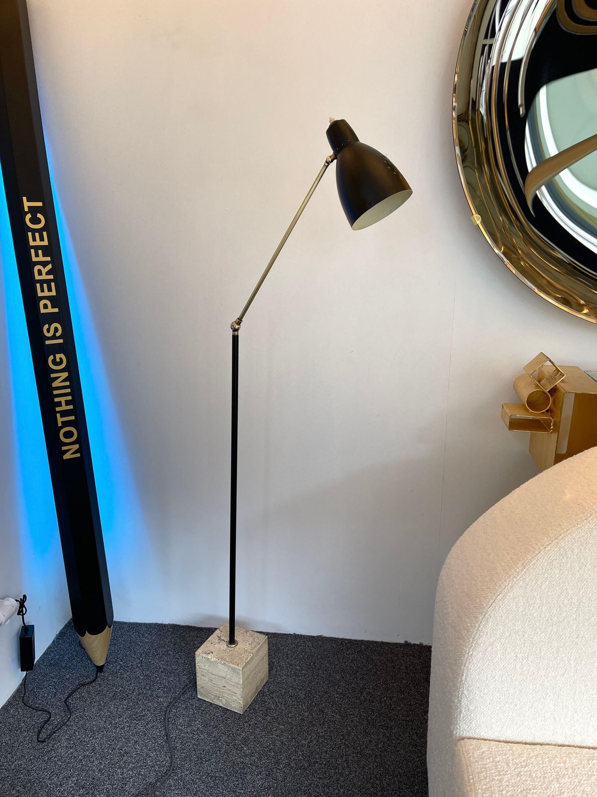 Lighting Mid Century Floor Lamp Brass And Lacquered Metal, Italy, 1950s photo