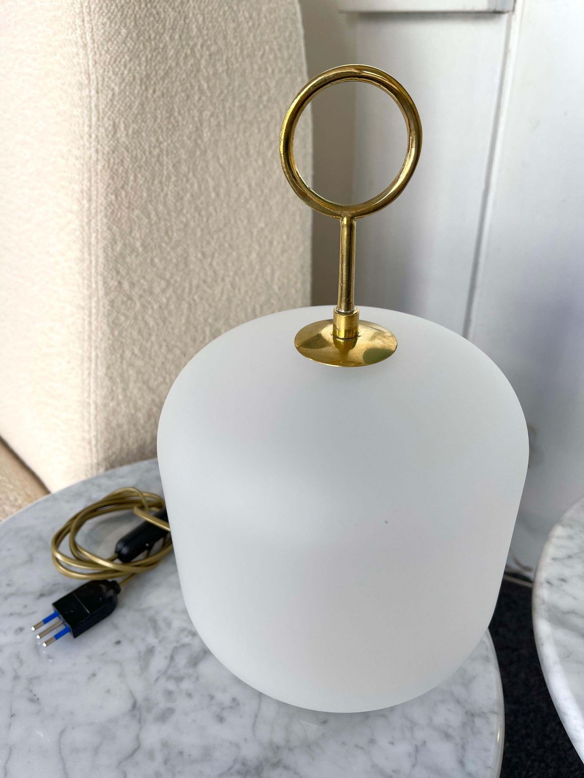 Lighting Contemporary Pair Of Murano Glass Medium Can Lamps Brass Ring, Italy photo