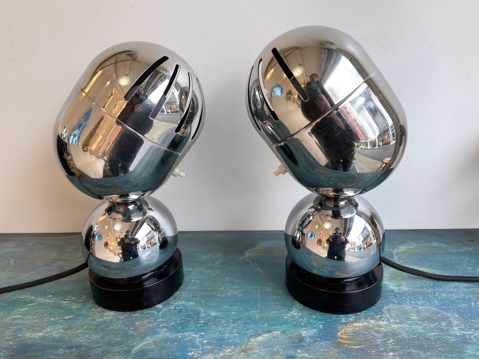 Pair Of Space Age Metal Chrome Lamps By Reggiani, Italy, 1970s photo buy
