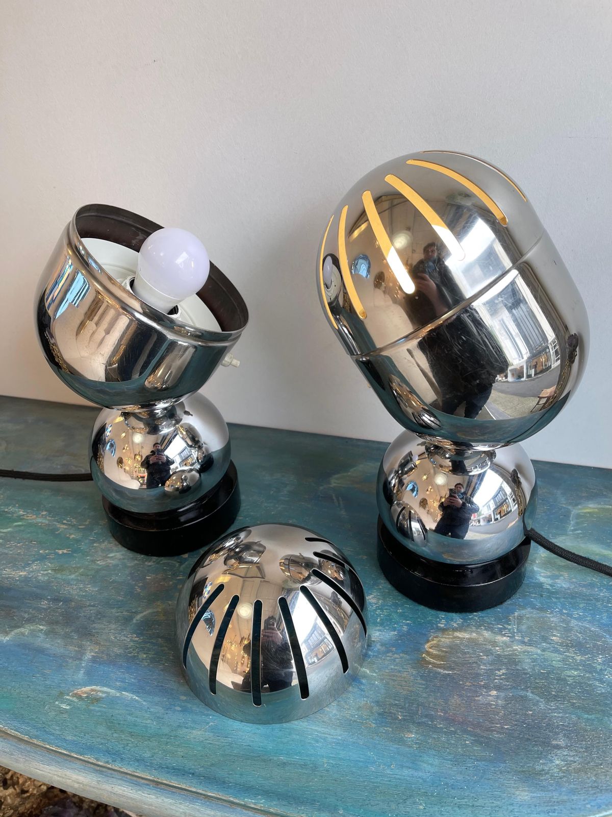2566.0 Pair Of Space Age Metal Chrome Lamps By Reggiani, Italy, 1970s photo