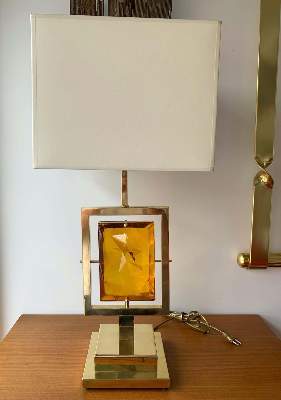 Contemporary Pair Of Brass Lamps Murano Glass, Italy photo vinterior