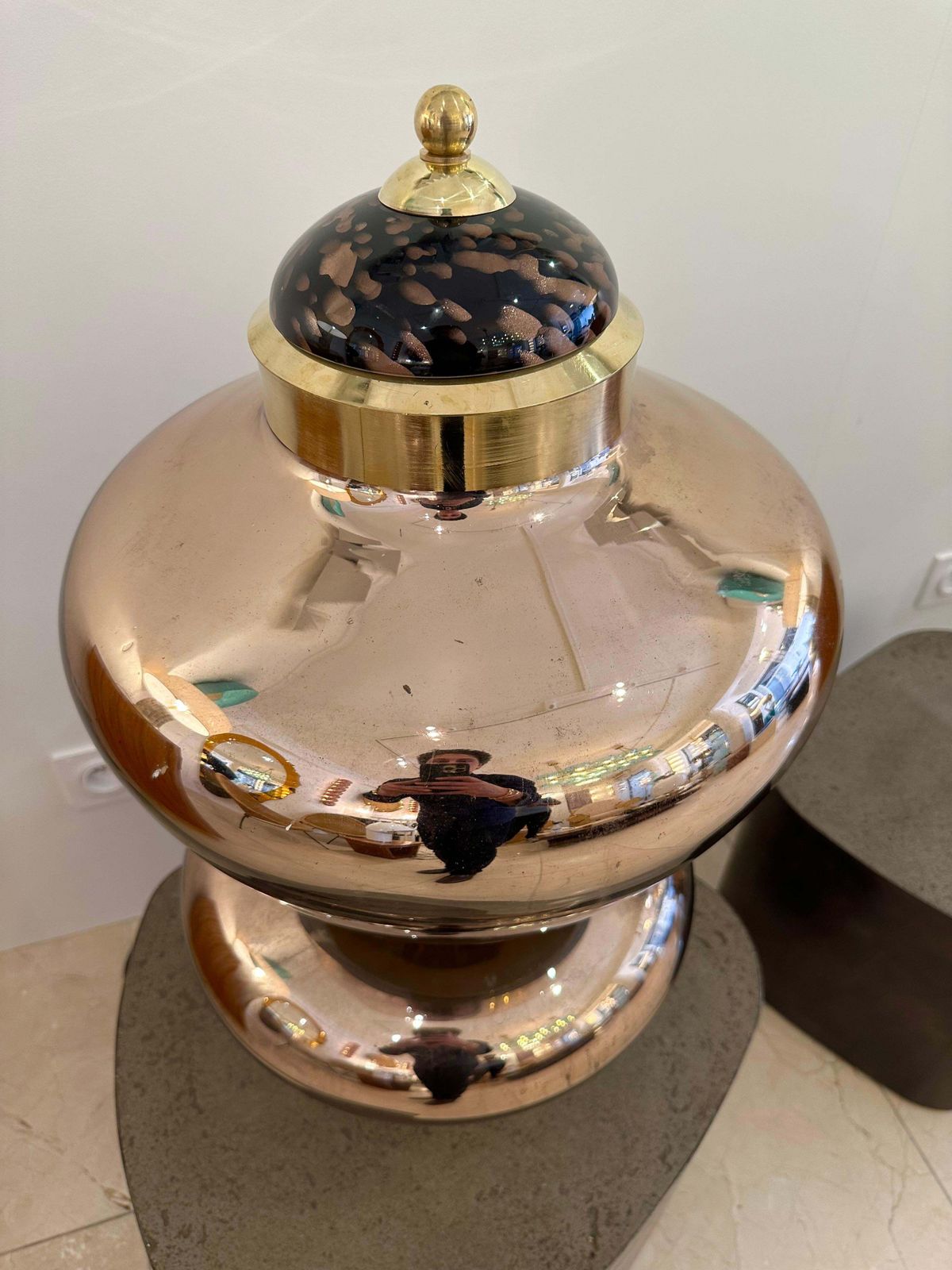 photo for sale Contemporary Brass And Gold Murano Glass Lamp, Italy
