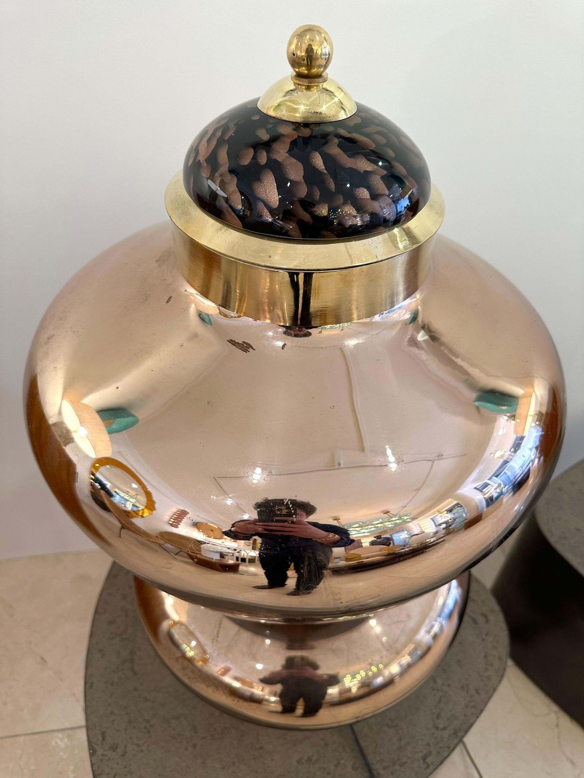 Lighting Contemporary Brass And Gold Murano Glass Lamp, Italy photo