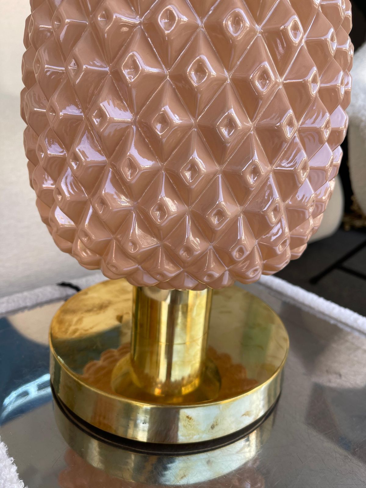 Contemporary Pair Of Pink Pineapple Murano Glass And Brass Lamps, Italy photo vinterior