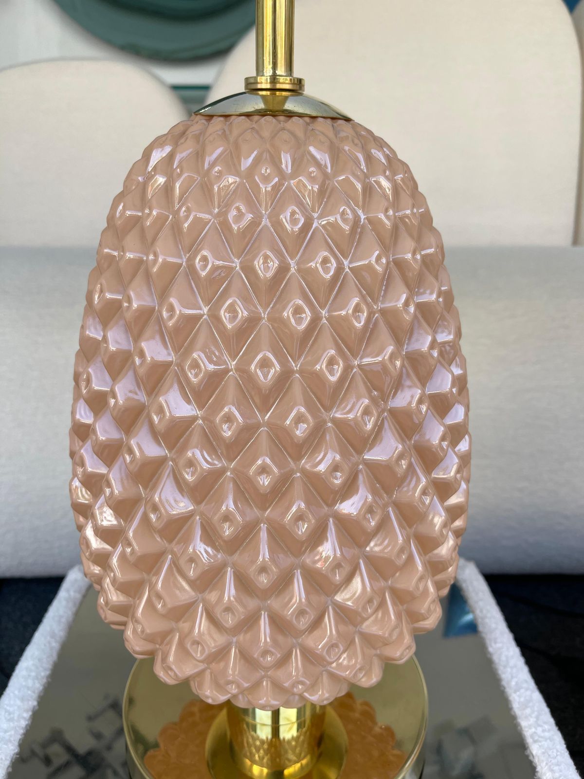 photo furniture Contemporary Pair Of Pink Pineapple Murano Glass And Brass Lamps, Italy