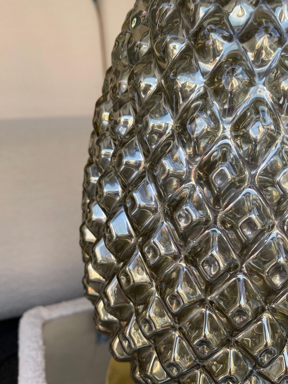 Contemporary Pair Of Silver Gold Pineapple Murano Glass And Brass Lamps, Italy photo buy