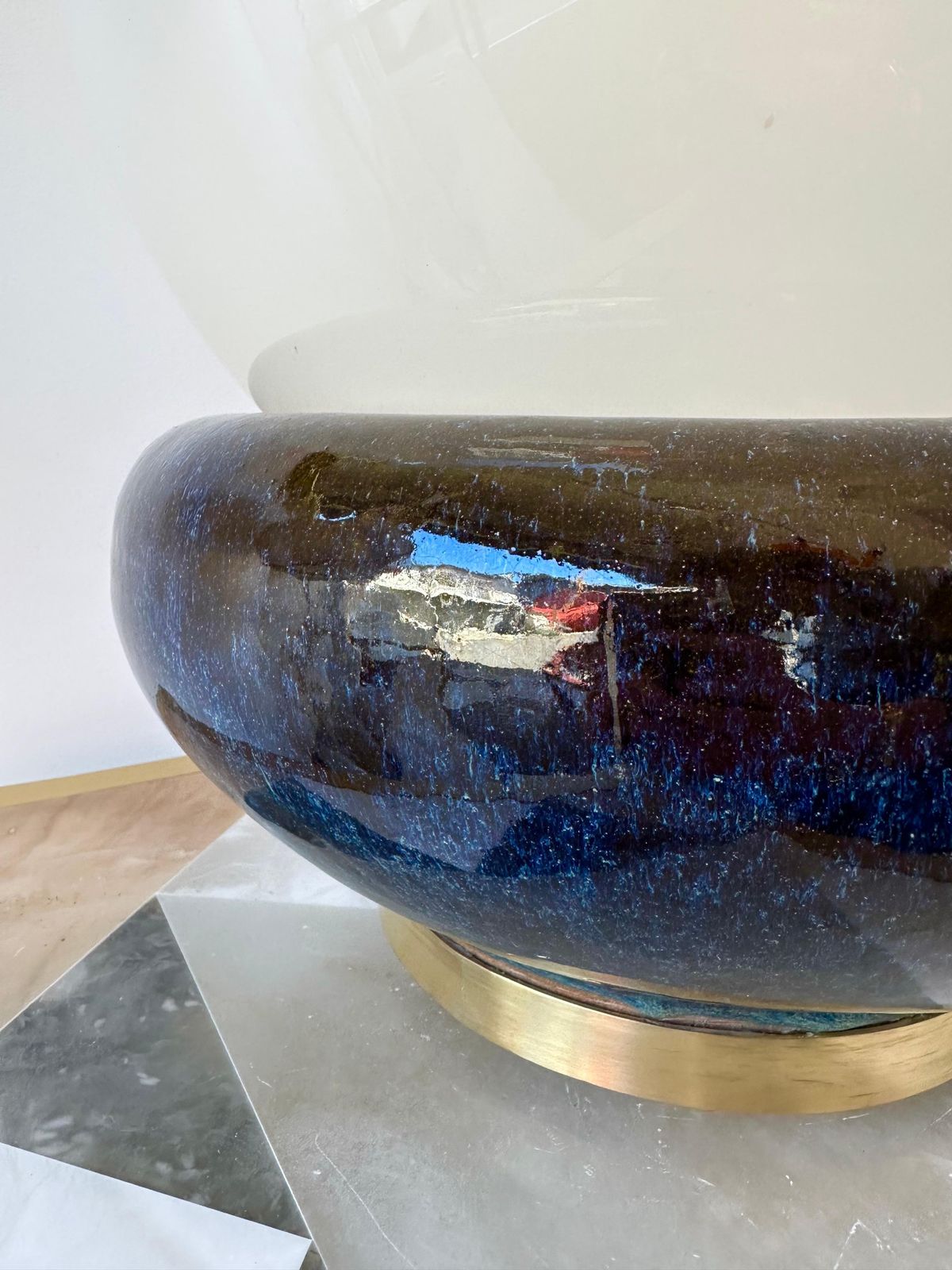 Large Contemporary Brass Murano Glass And Ceramic Lamp, Italy photo for sale