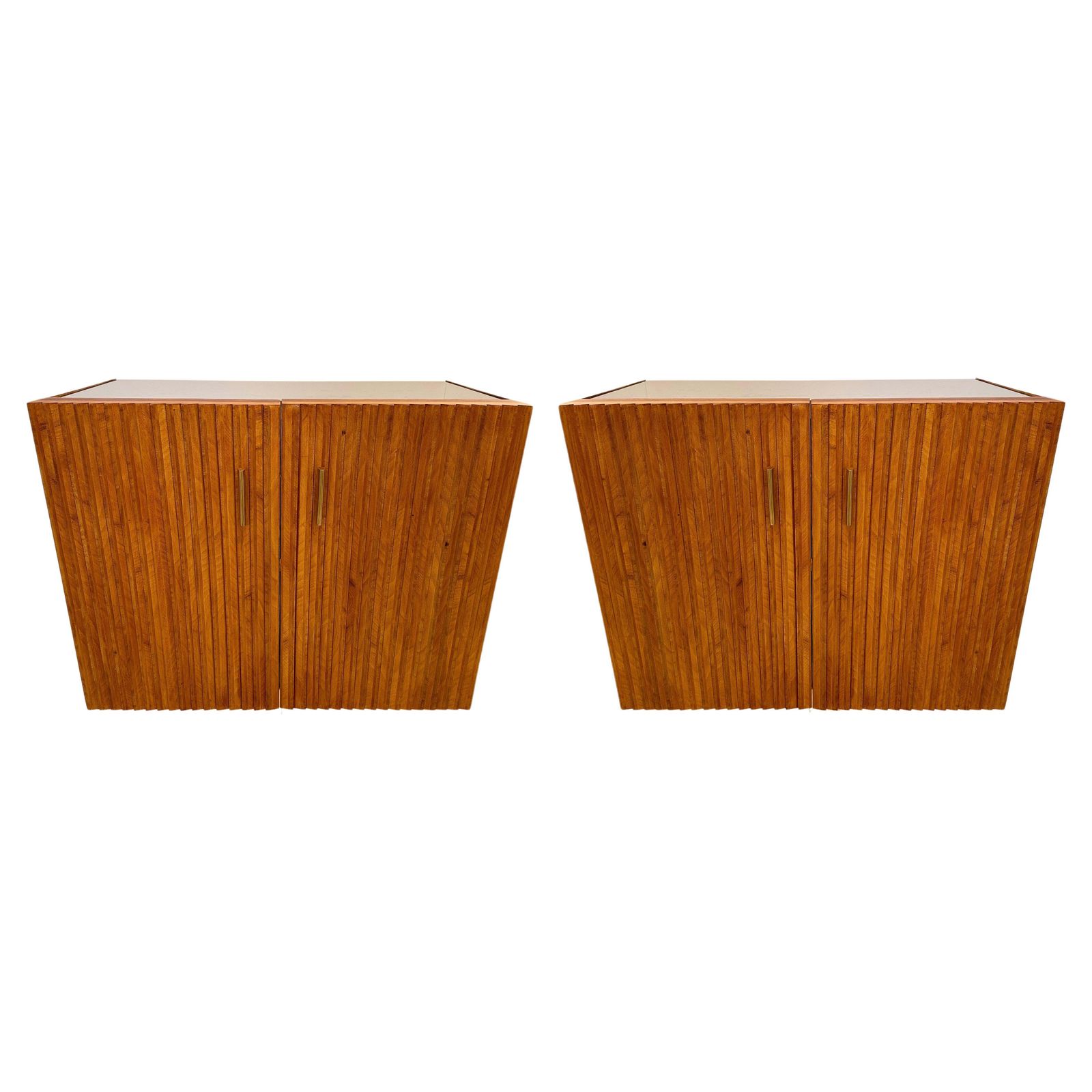 Contemporary Pair Of Wood Plissé Brass Mirror Buffets Cabinets, Italy photo furniture