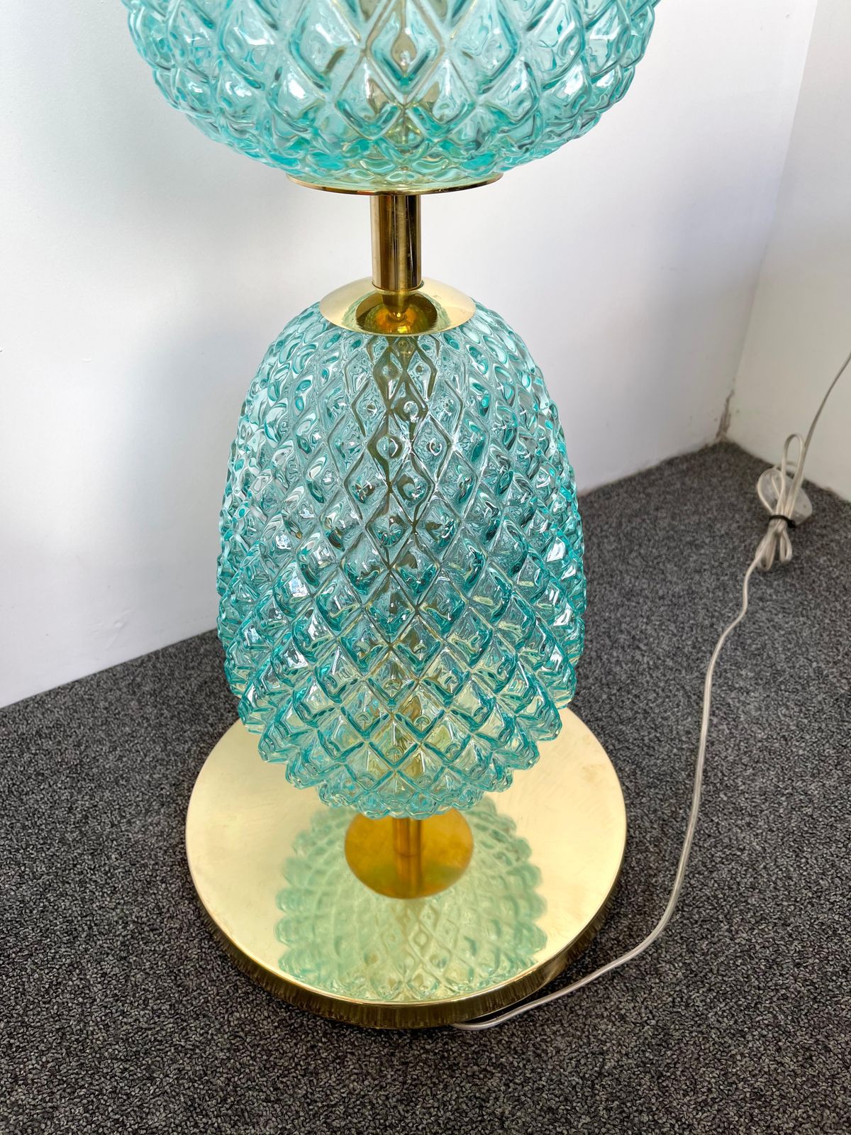 Contemporary Brass Pineapple Murano Glass Floor Lamp, Italy photo vintage