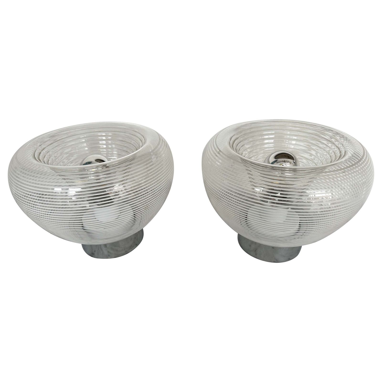 Pair Of Stripe Murano Glass And Metal Chrome Lamps By Veart, Italy, 1970s