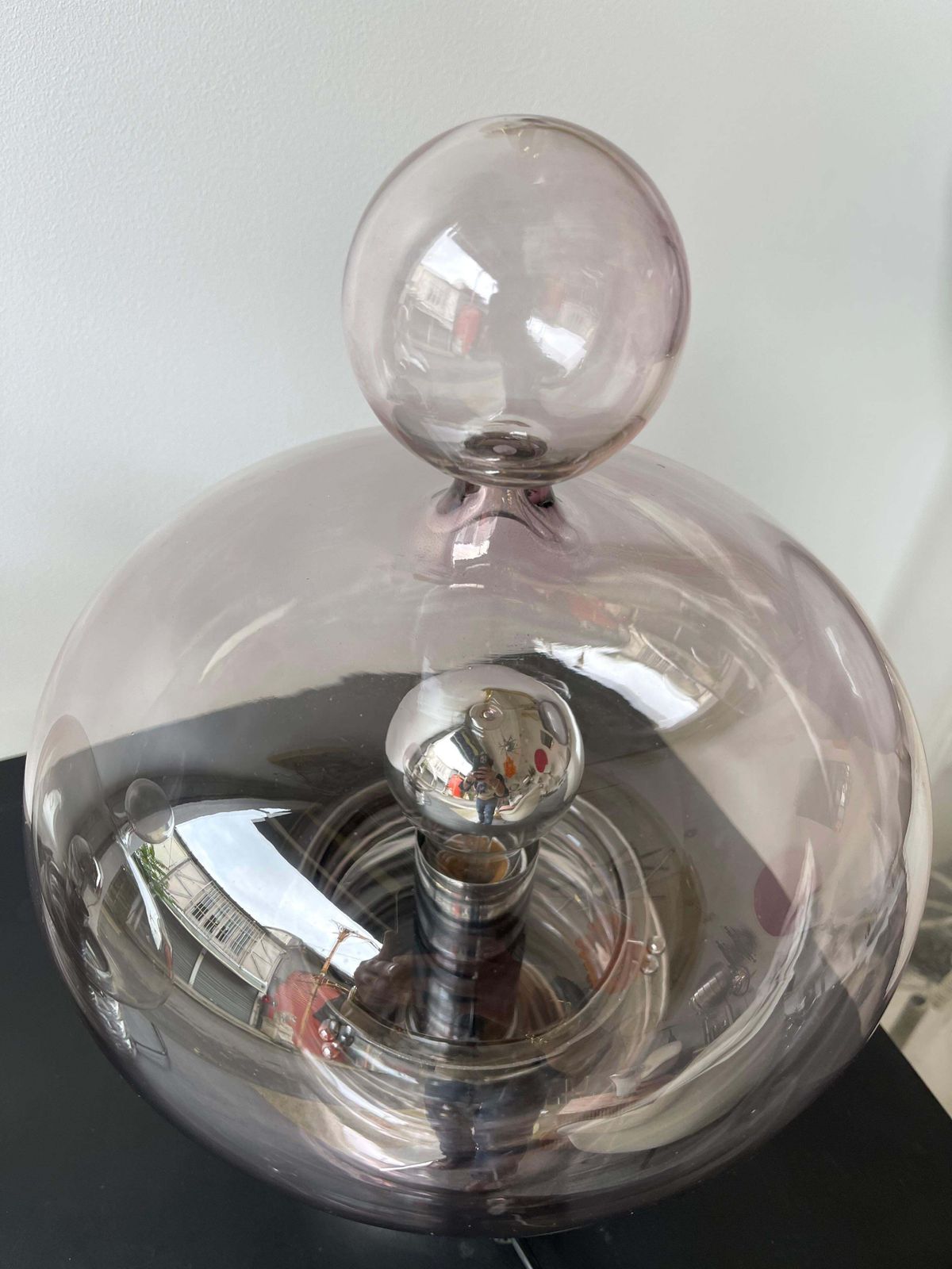 photo vinterior Pair Of Gray Smoke Glass And Metal Lamps By Glashütte Limburg, Germany, 1970s