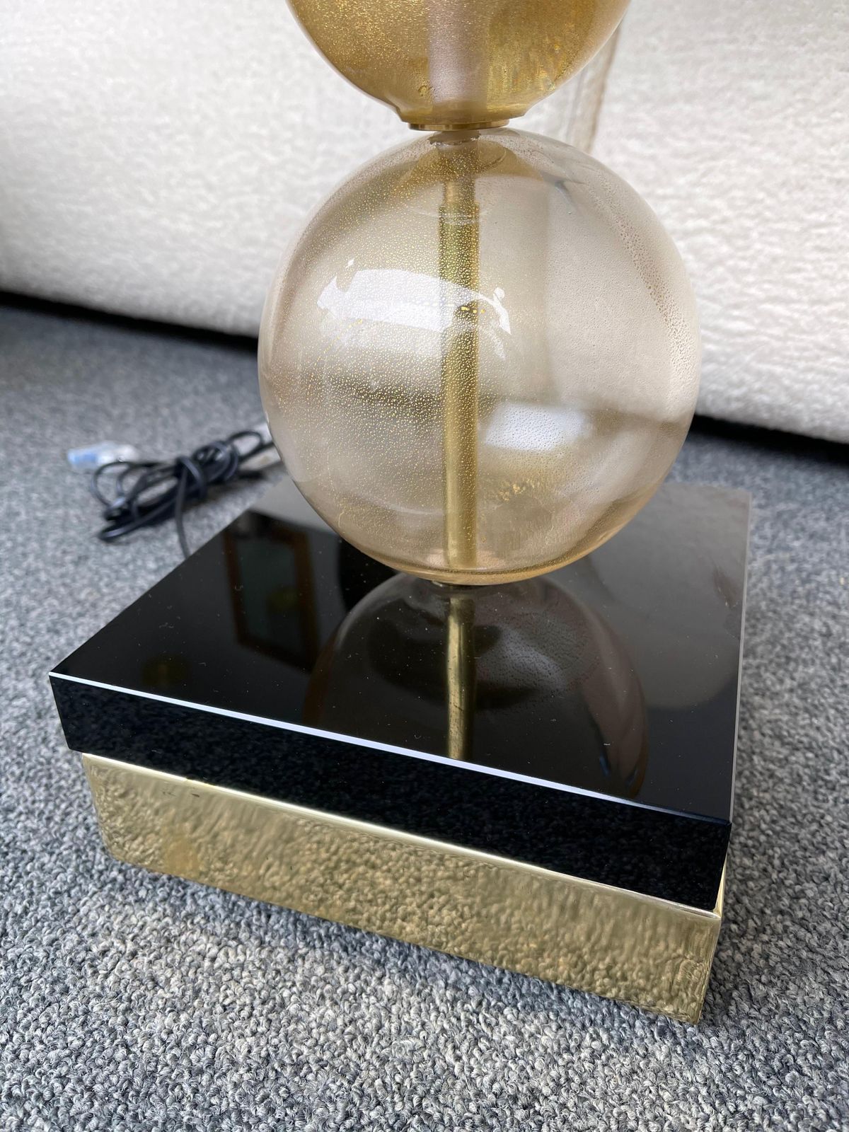 Contemporary Pair Of Gold Bubble Murano Glass And Brass Lamps, Italy photo for sale