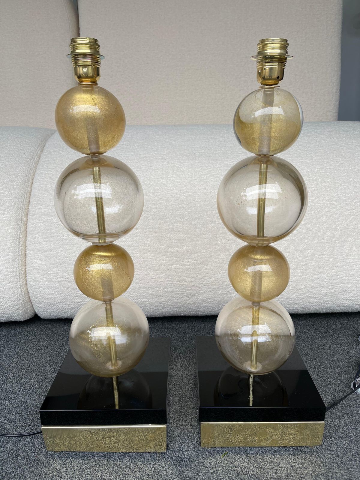 3335.0 Contemporary Pair Of Gold Bubble Murano Glass And Brass Lamps, Italy photo