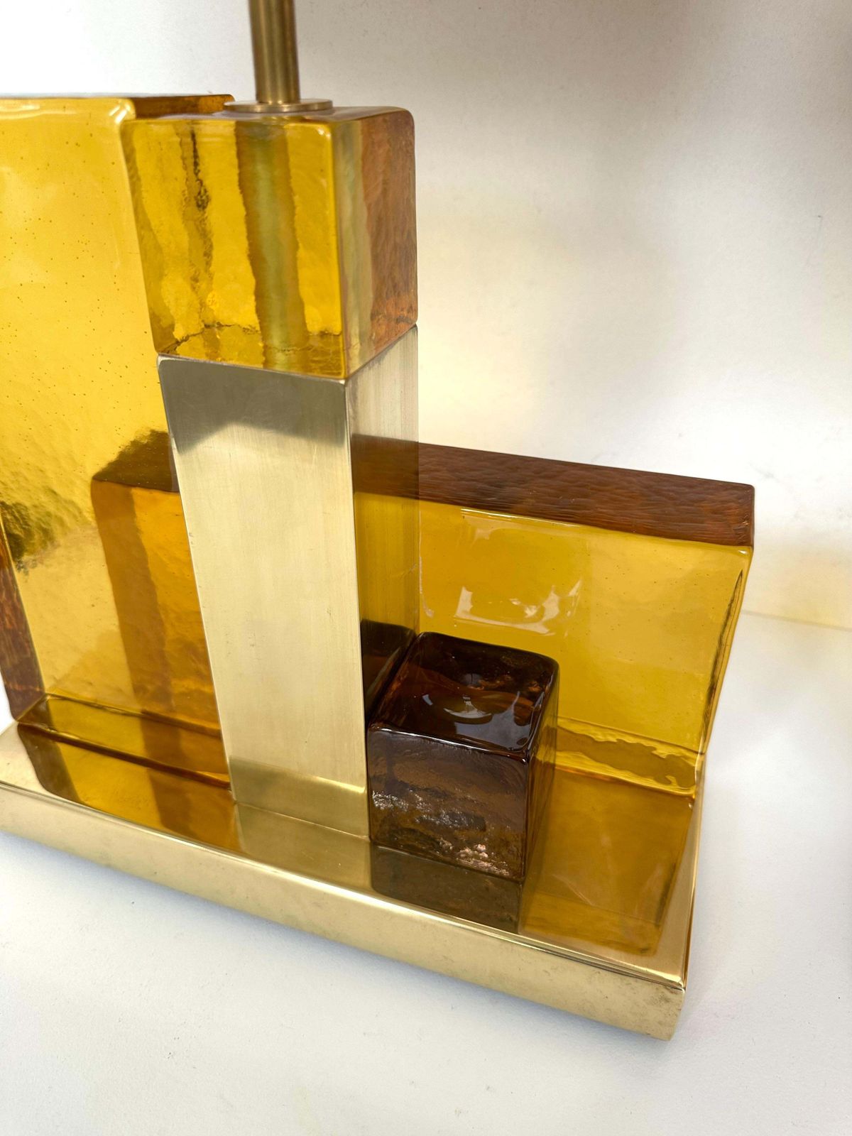 Contemporary Pair Of Lamps Cubic Yellow Amber Murano Glass And Brass, Italy photo 3335.0