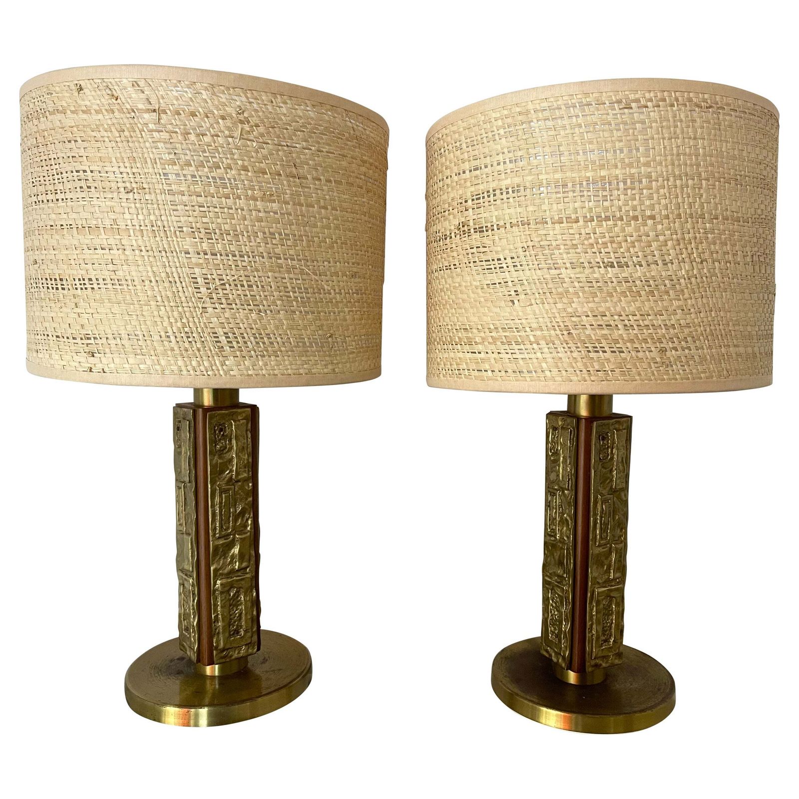 Pair Of Brass And Wood Sculpture Lamps By Angelo Brotto For Esperia Italy, 1970s