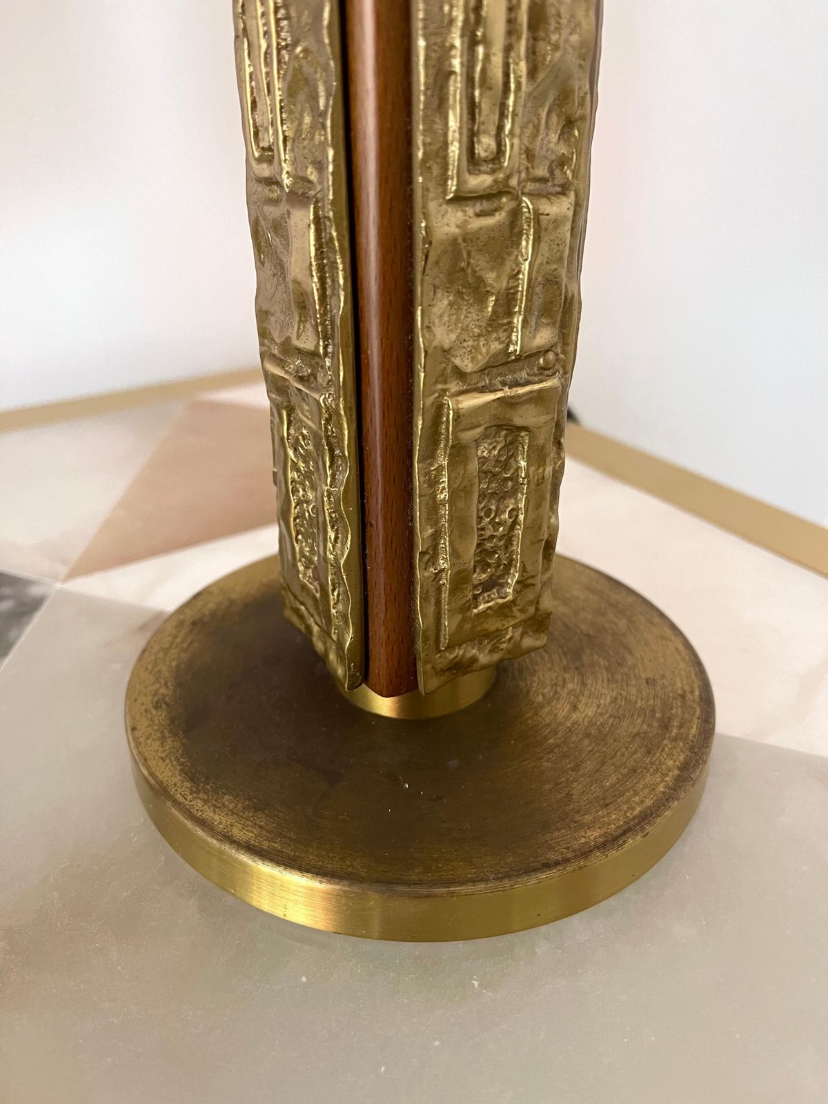 Pair Of Brass And Wood Sculpture Lamps By Angelo Brotto For Esperia Italy, 1970s photo vinterior
