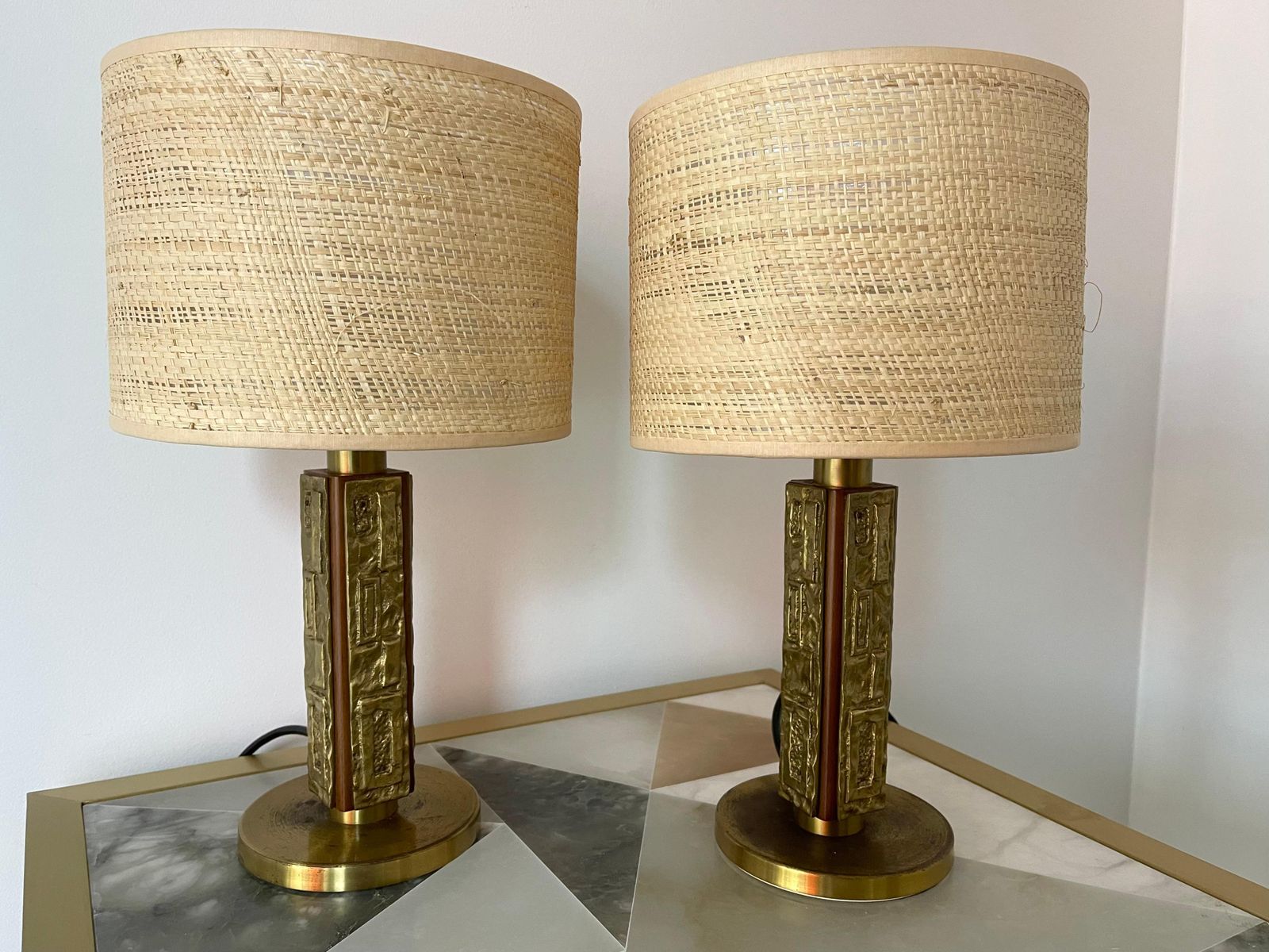 photo furniture Pair Of Brass And Wood Sculpture Lamps By Angelo Brotto For Esperia Italy, 1970s