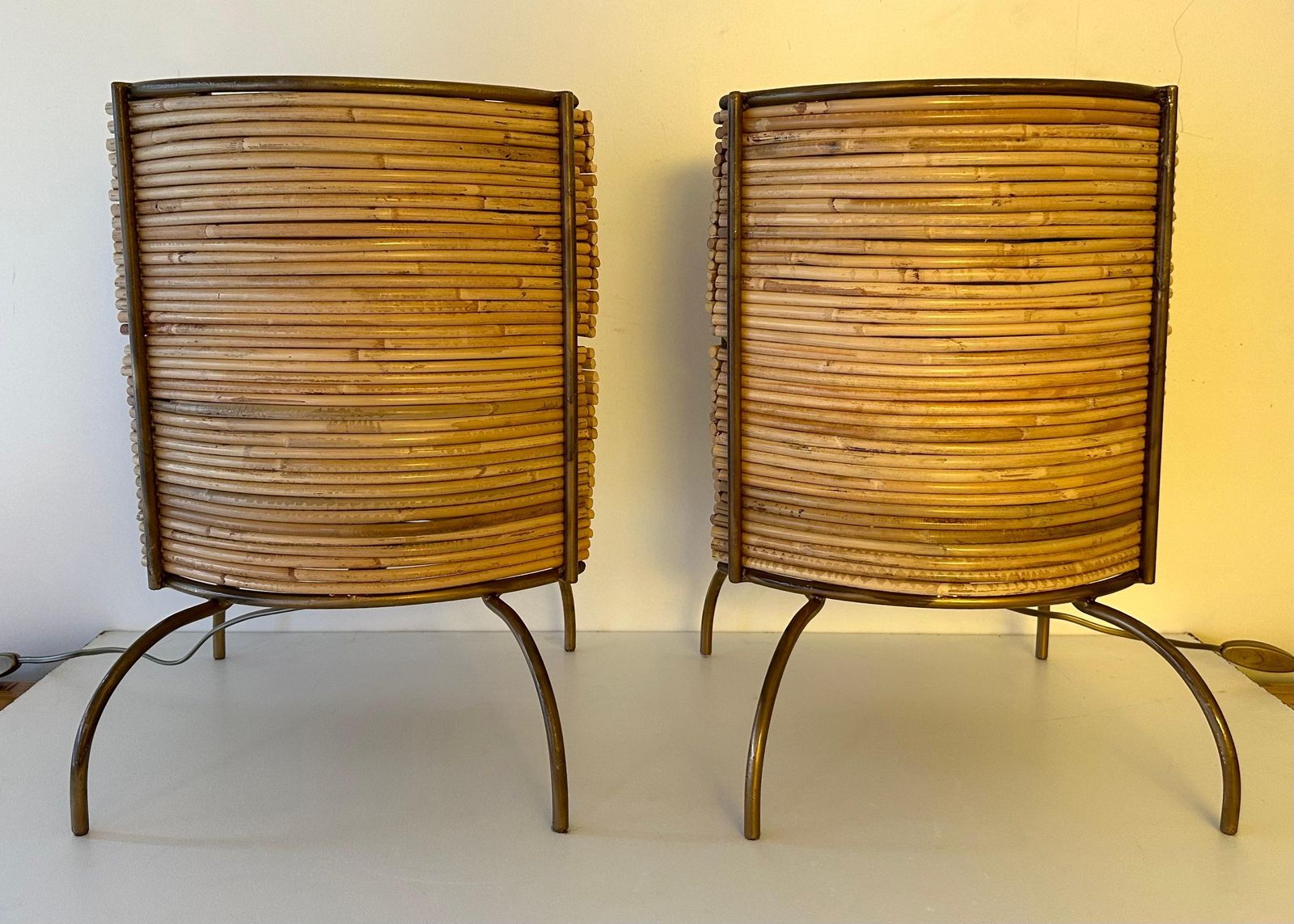 Pair Of Rattan And Gilt Metal Lamps. Italy, 2000s photo buy