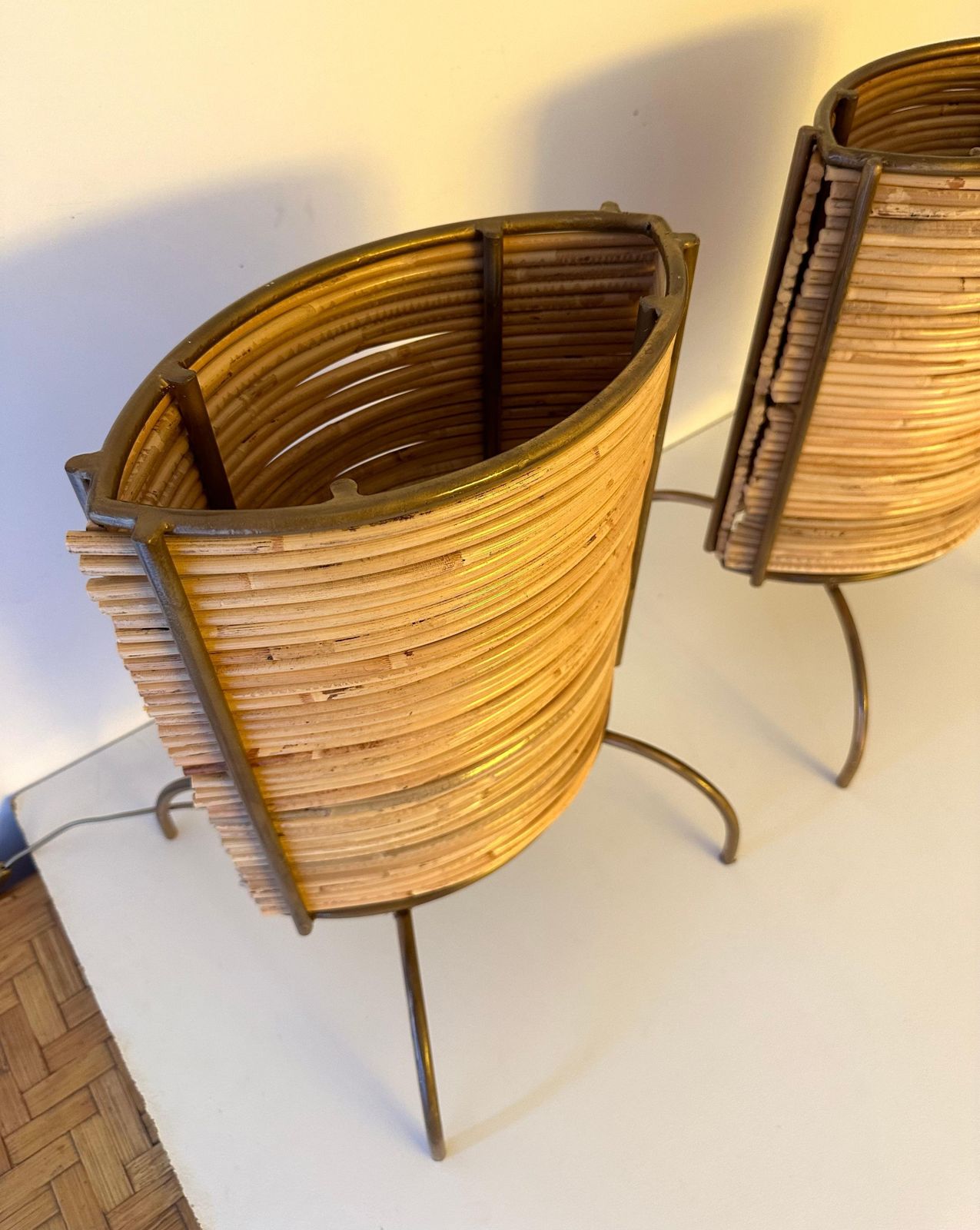 3421.0 Pair Of Rattan And Gilt Metal Lamps. Italy, 2000s photo