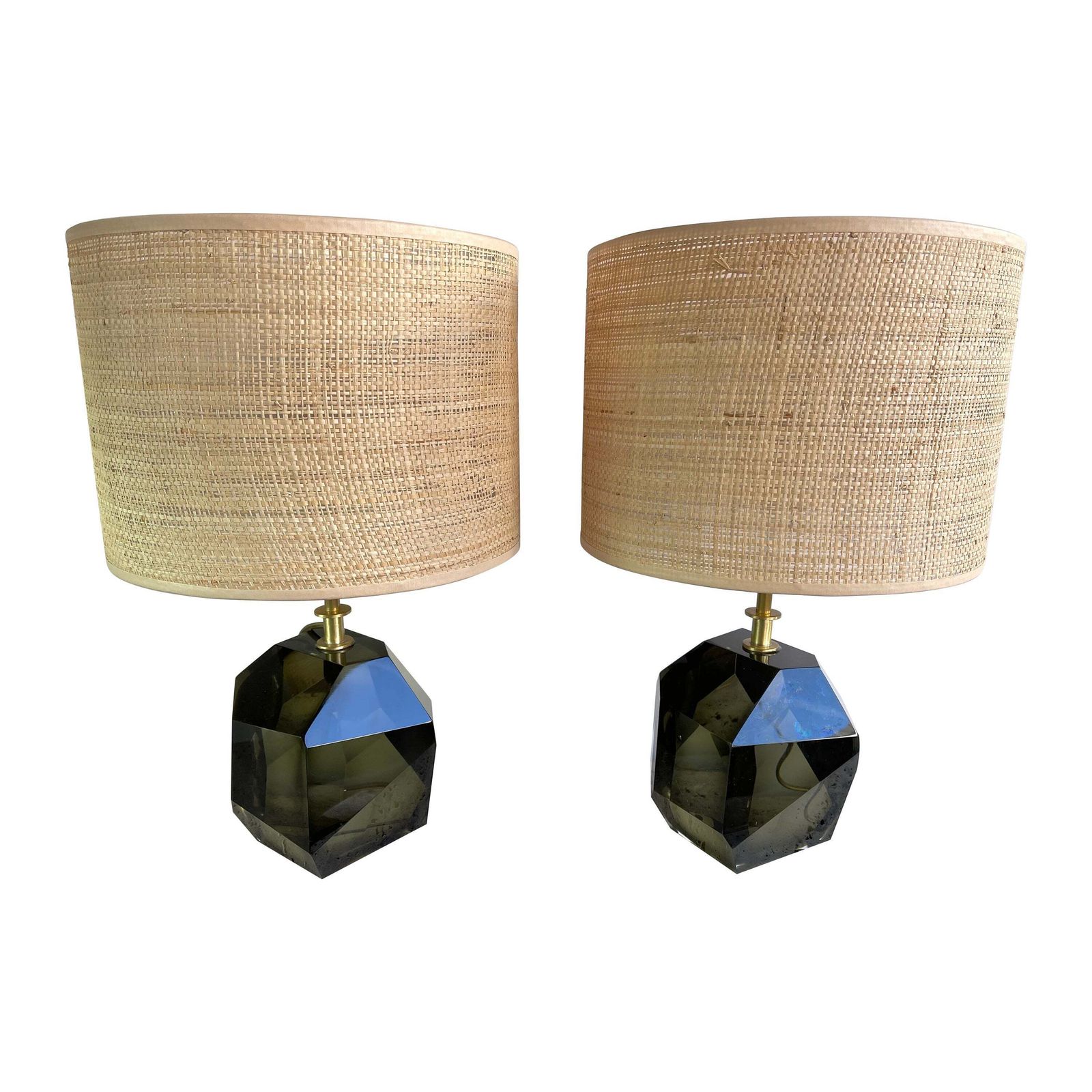 Contemporary Pair Of Stone Diamond Murano Glass And Brass Lamps, Italy