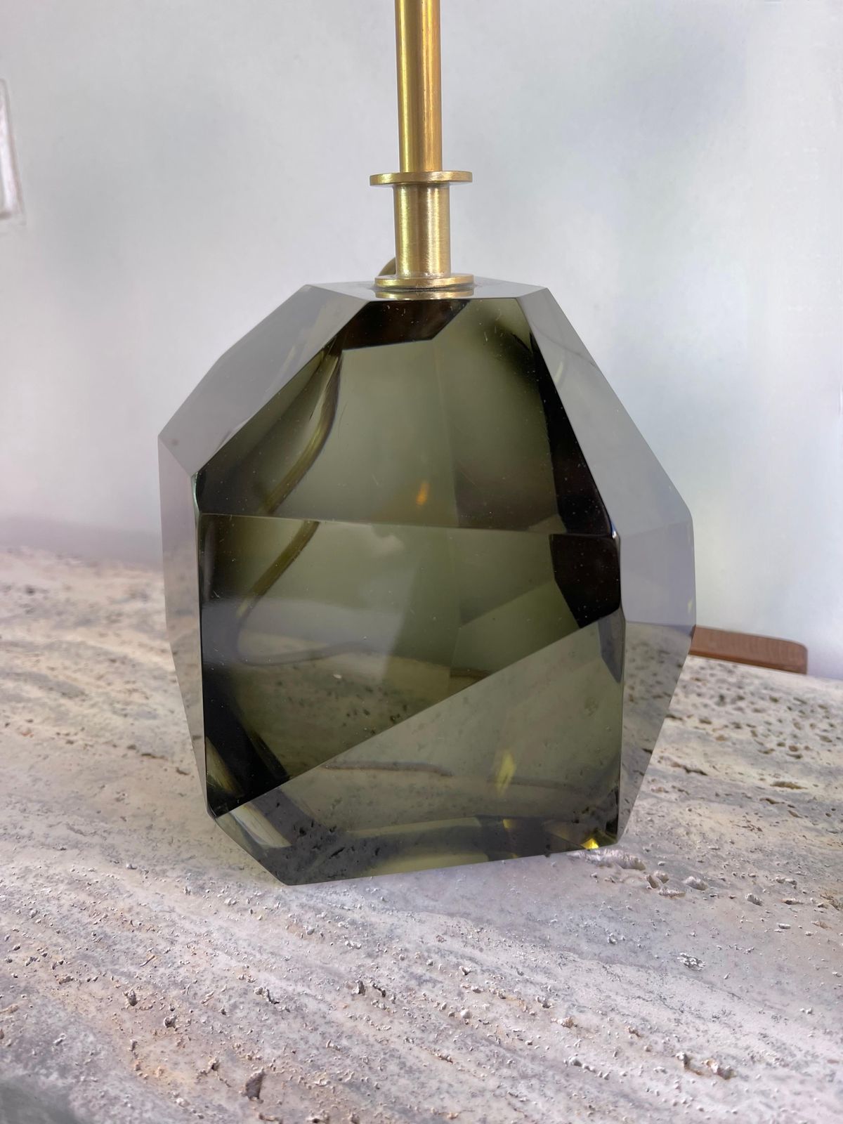 Contemporary Pair Of Stone Diamond Murano Glass And Brass Lamps, Italy photo 3506.0