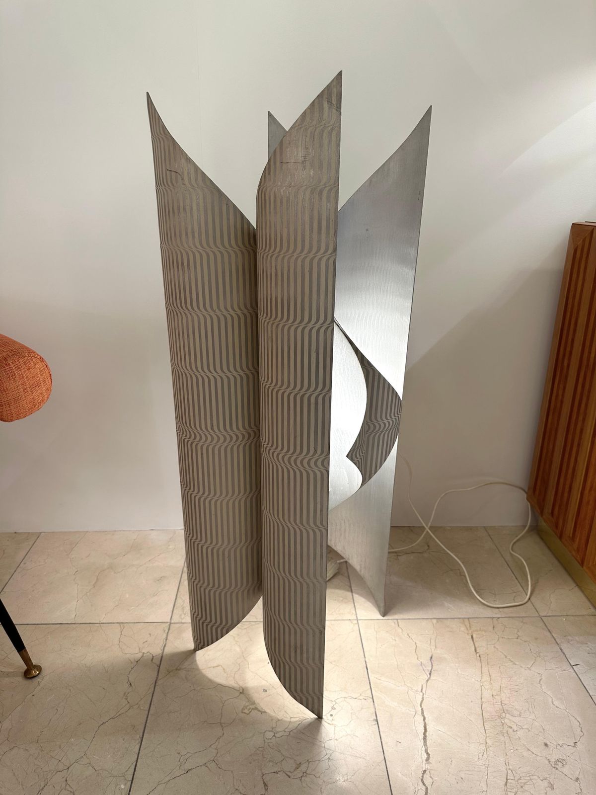 photo vintage Mid Century Modern Metal Sculpture Floor Lamp By Burchiellaro, Italy, 1970s