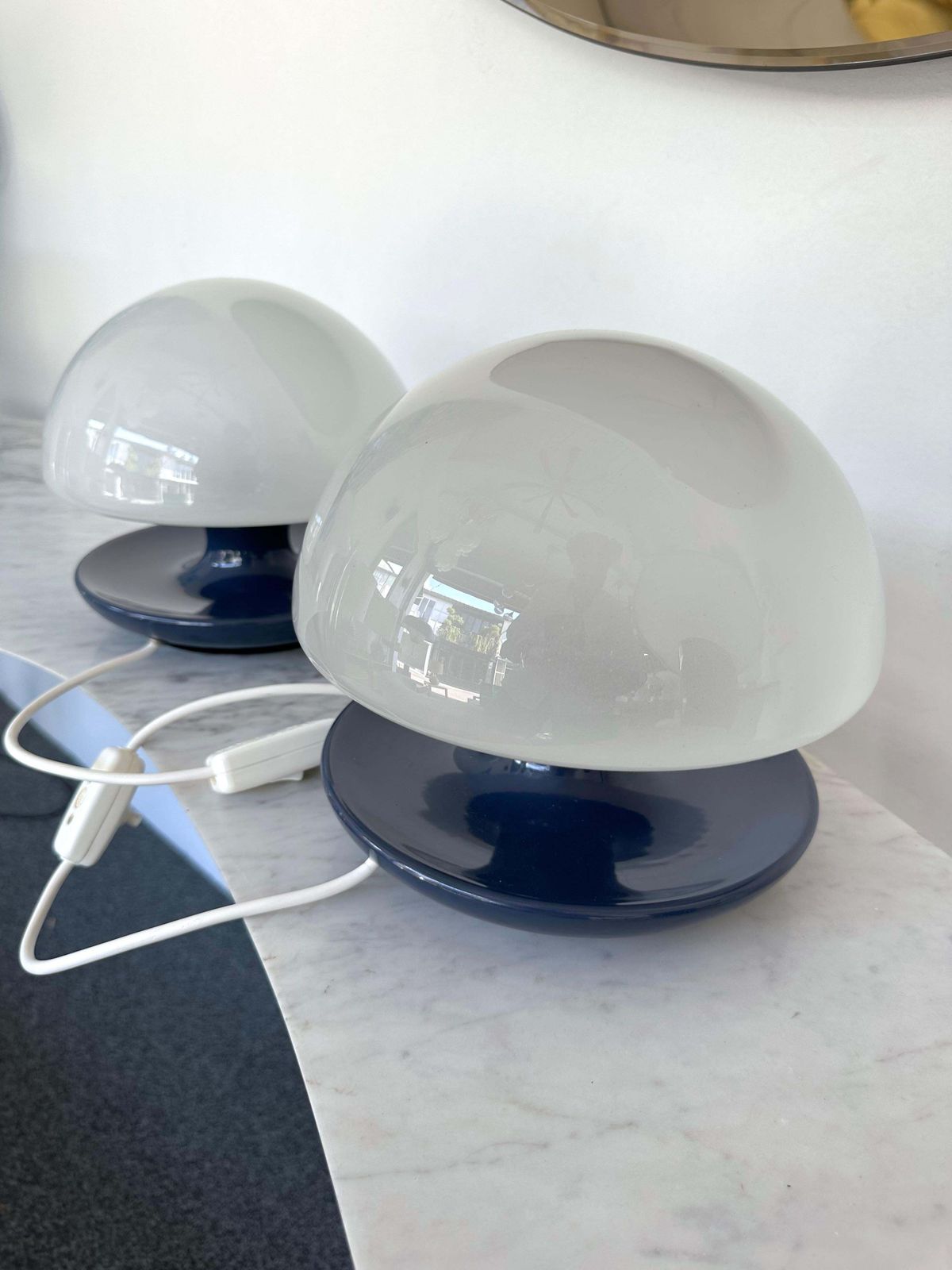 3421.0 Pair Of Blue Metal And Glass Lamps By Vittorio Balli For Sirrah, Italy, 1970s photo