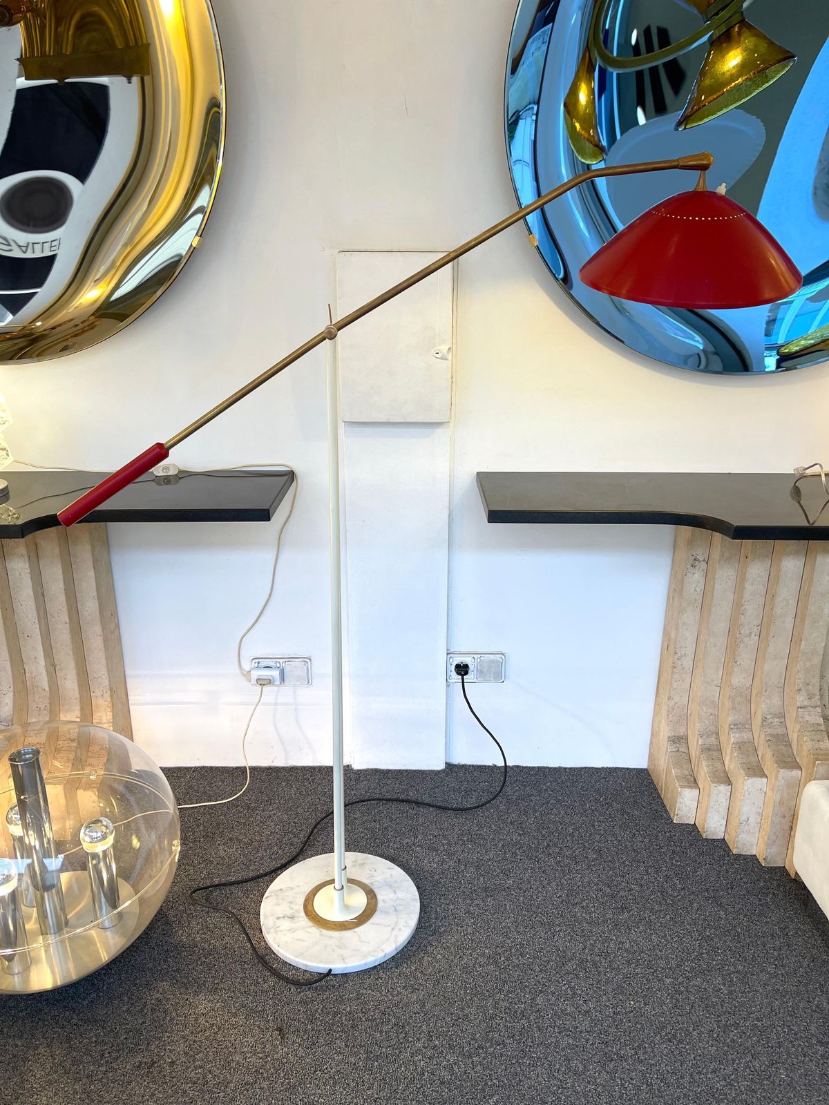 6842.0 Mid Century Reading Floor Lamp Brass Lacquered Metal By Stilnovo, Italy, 1960s photo