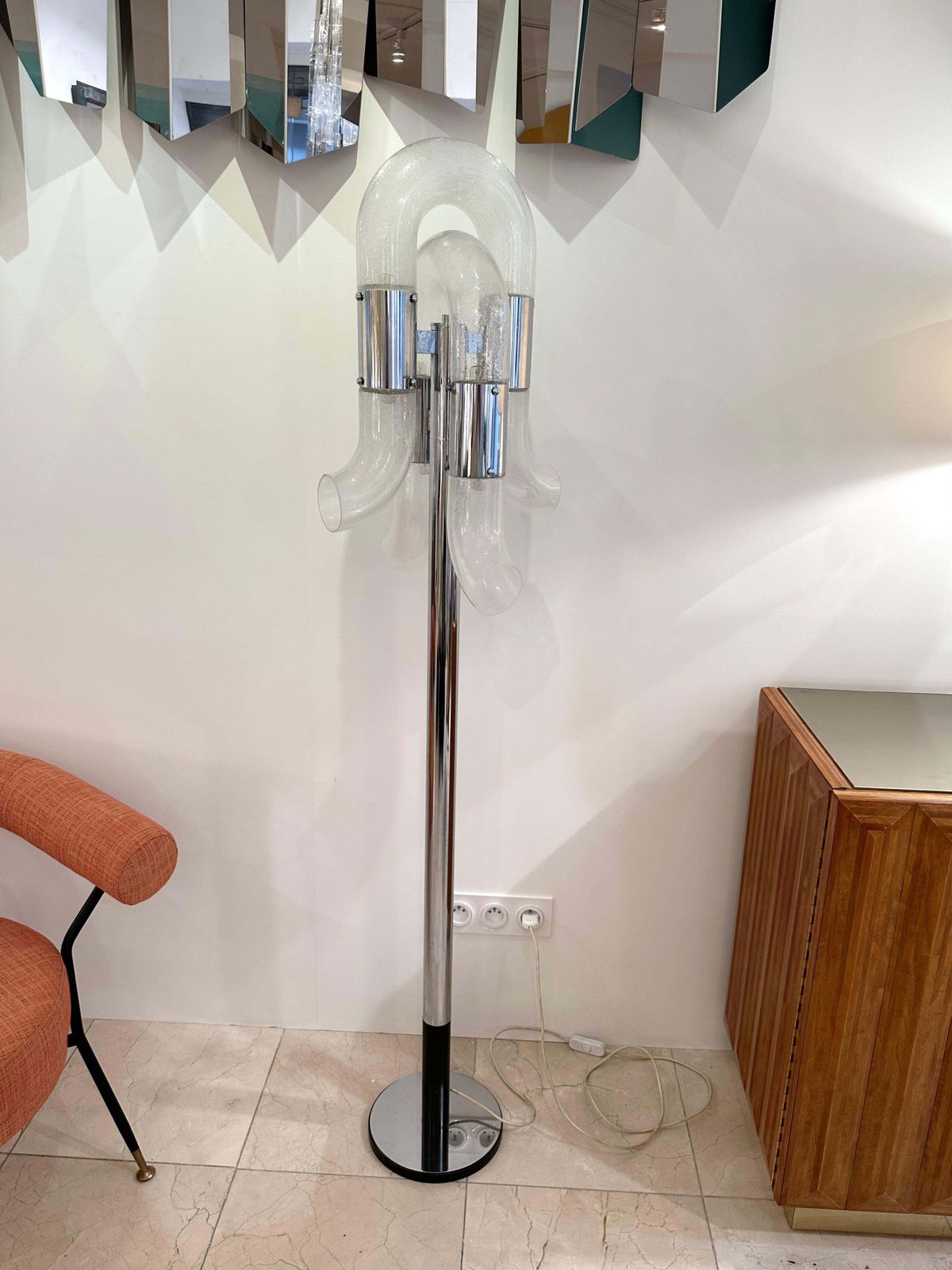 6008.0 Floor Lamp Metal Chrome Murano Glass By Aldo Nason For Mazzega, Italy, 1970s photo