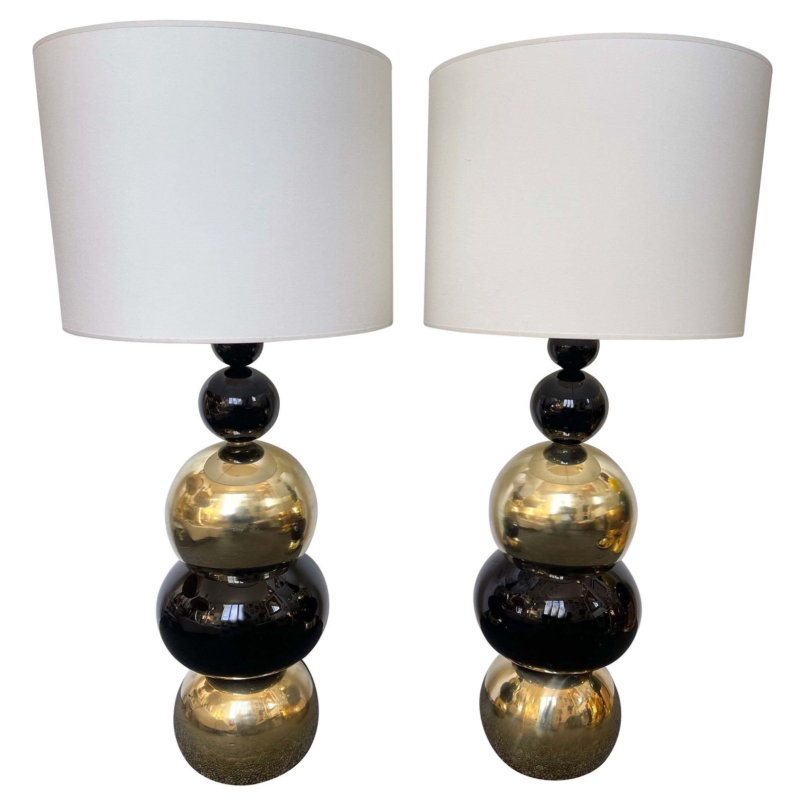Contemporary Pair Of Brass Murano Glass Atomo Lamps, Italy