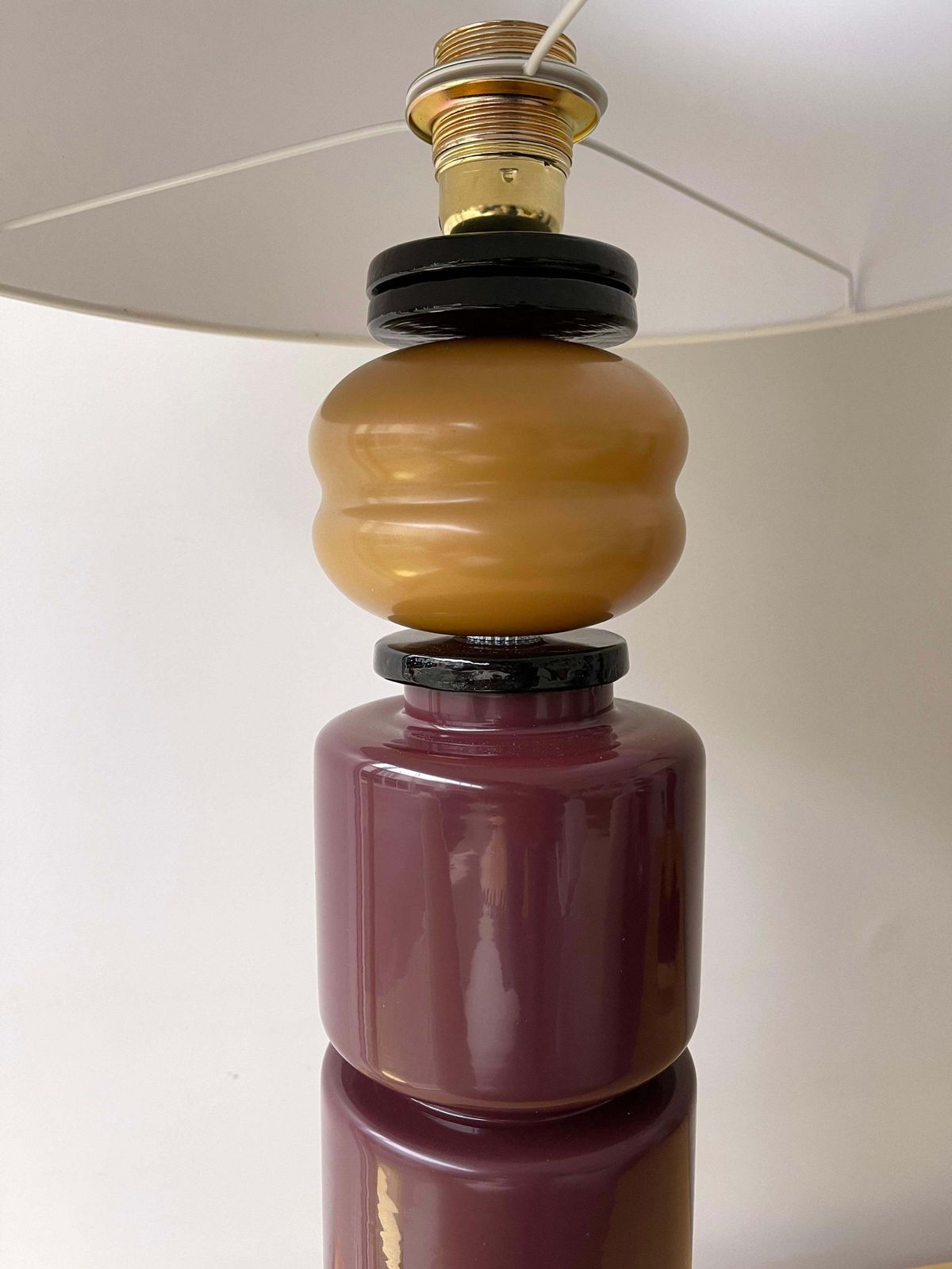 Contemporary Pair Of Brass Murano Glass Totem Lamps, Italy photo vintage