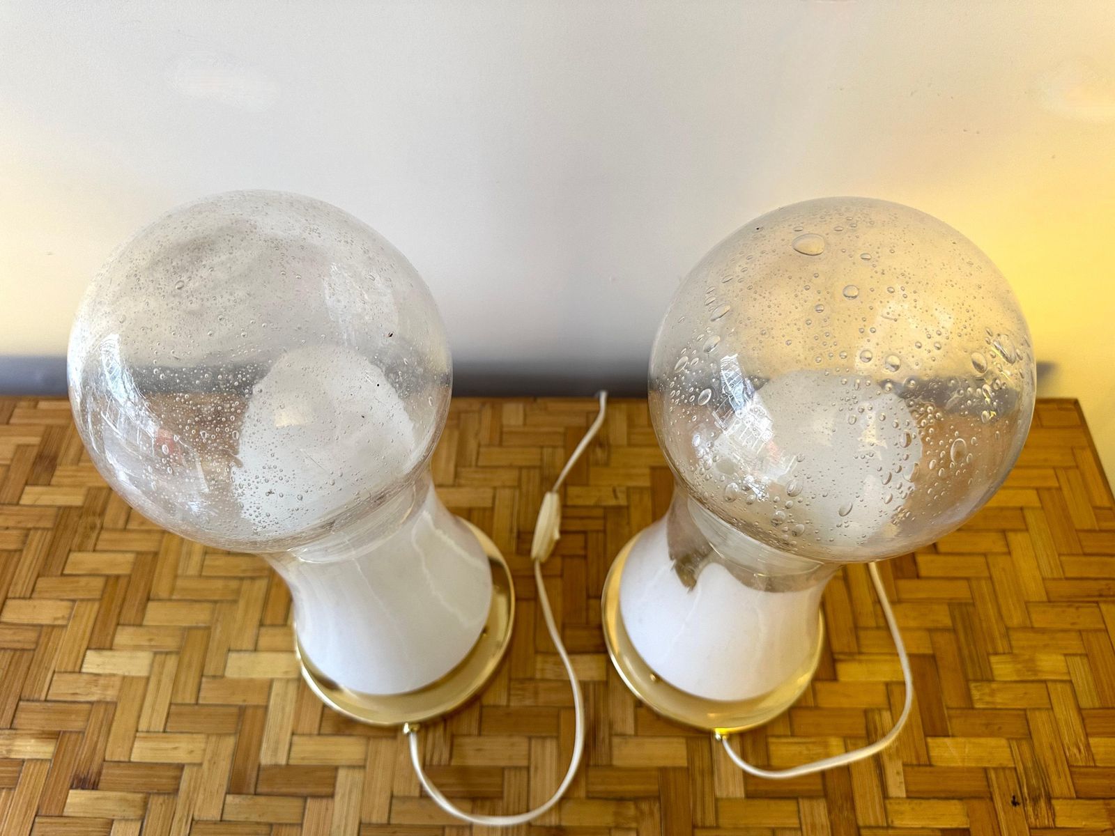 3849.0 Pair Of Murano Glass And Brass Lamps By Mazzega, Italy, 1970s photo