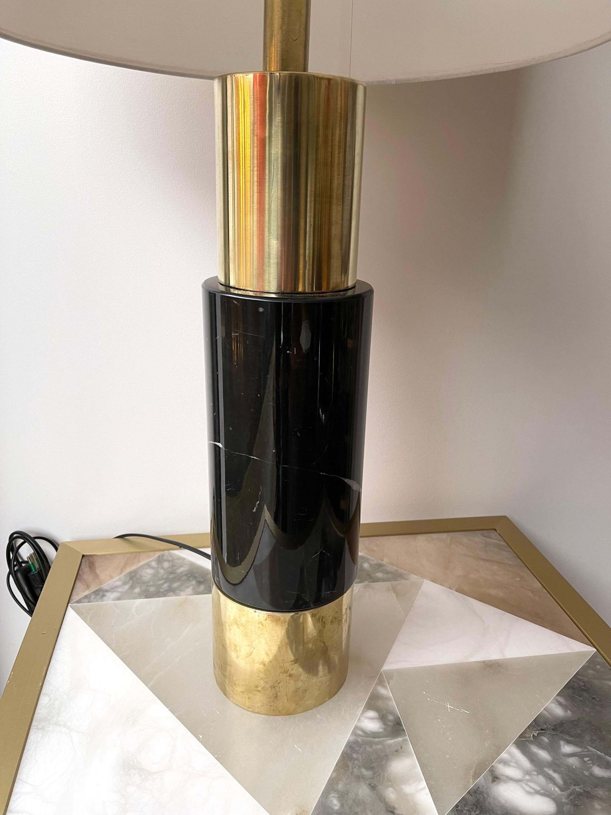 Contemporary Pair Of Brass Lamps Black Marble, Italy photo for sale