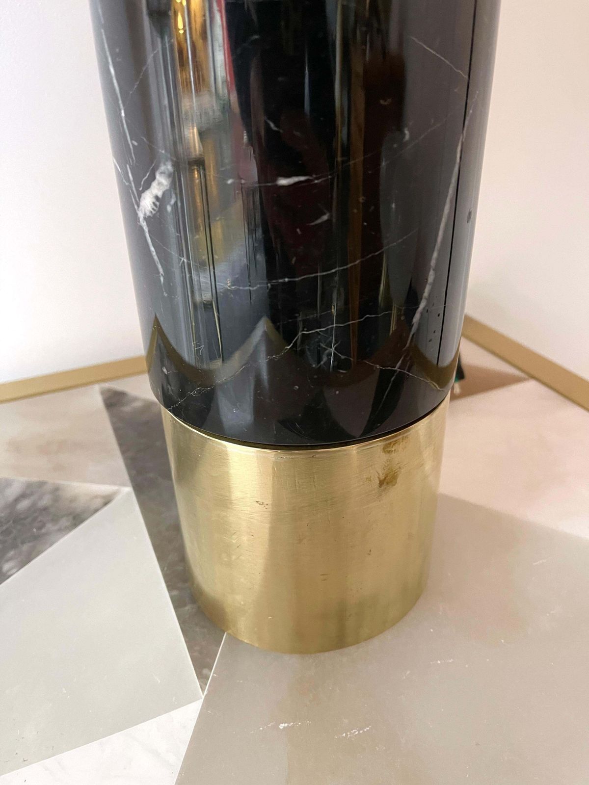 Contemporary Pair Of Brass Lamps Black Marble, Italy photo vinterior