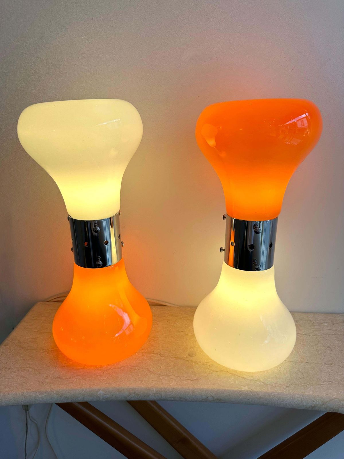 photo for sale Pair Of Murano Glass Birillo Lamps By Carlo Nason For Mazzega, Italy, 1970s