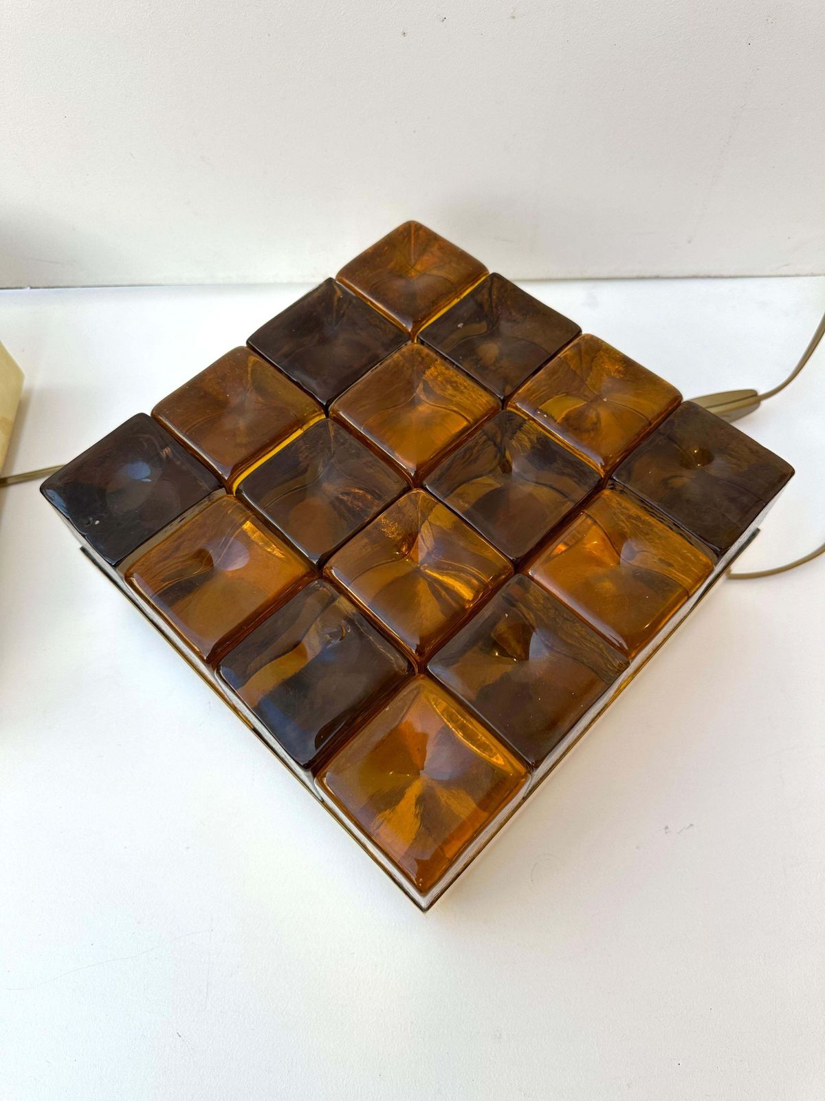 Contemporary Pair Of Brass And Murano Glass Cube Marquetry Lamps, Italy photo 3678.0