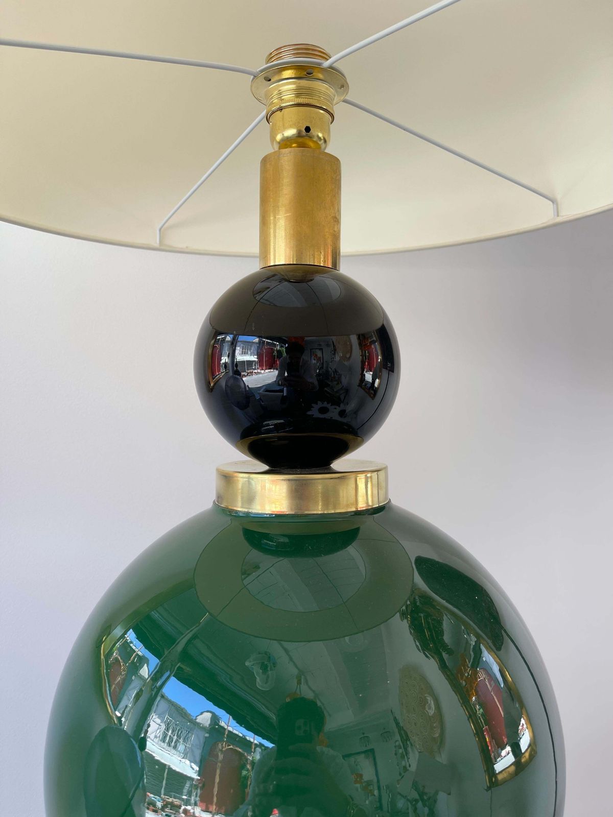 Contemporary Pair Of Brass Murano Glass And Wood Lamps, Italy photo vinterior