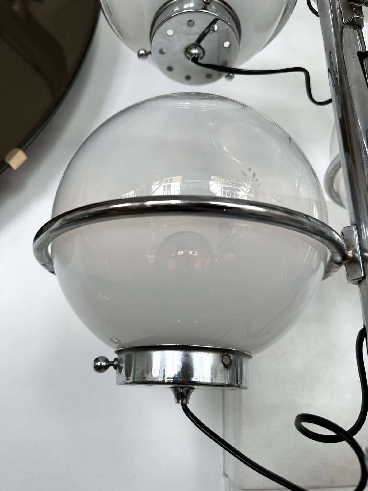 10263.0 Large Floor Lamp Metal And White Smoke Glass Globe By Candle, Italy, 1970s photo