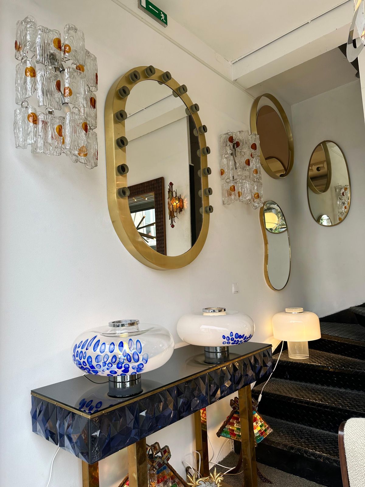 Midcentury Pair Of Murano Glass And Metal Ufo Lamps By Esperia, Italy, 1970s photo furniture