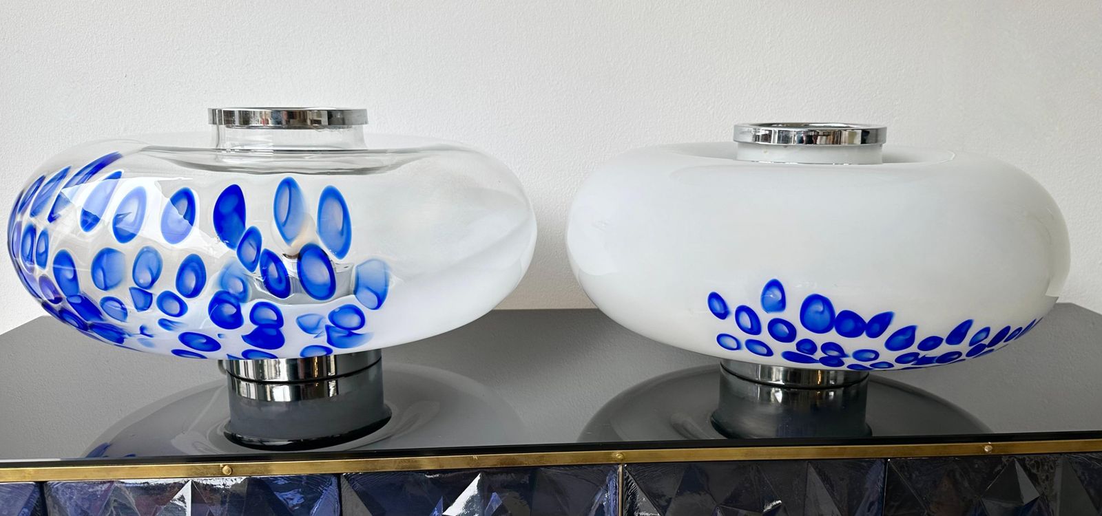Midcentury Pair Of Murano Glass And Metal Ufo Lamps By Esperia, Italy, 1970s photo buy