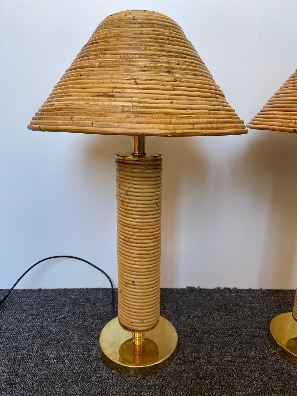 Pair Of Rattan And Brass Lamps, Italy photo furniture