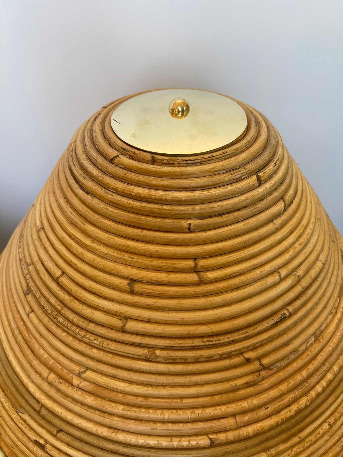 Pair Of Rattan And Brass Lamps, Italy photo vinterior