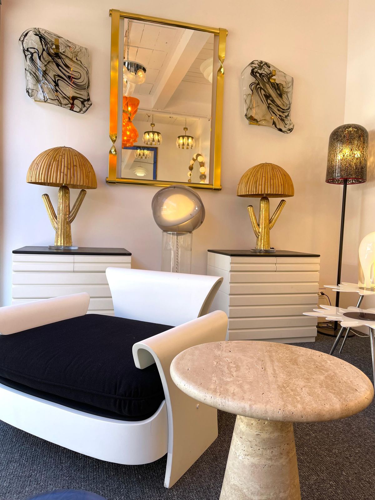 Pair Of Rattan And Brass Cactus Lamps, Italy photo Lighting